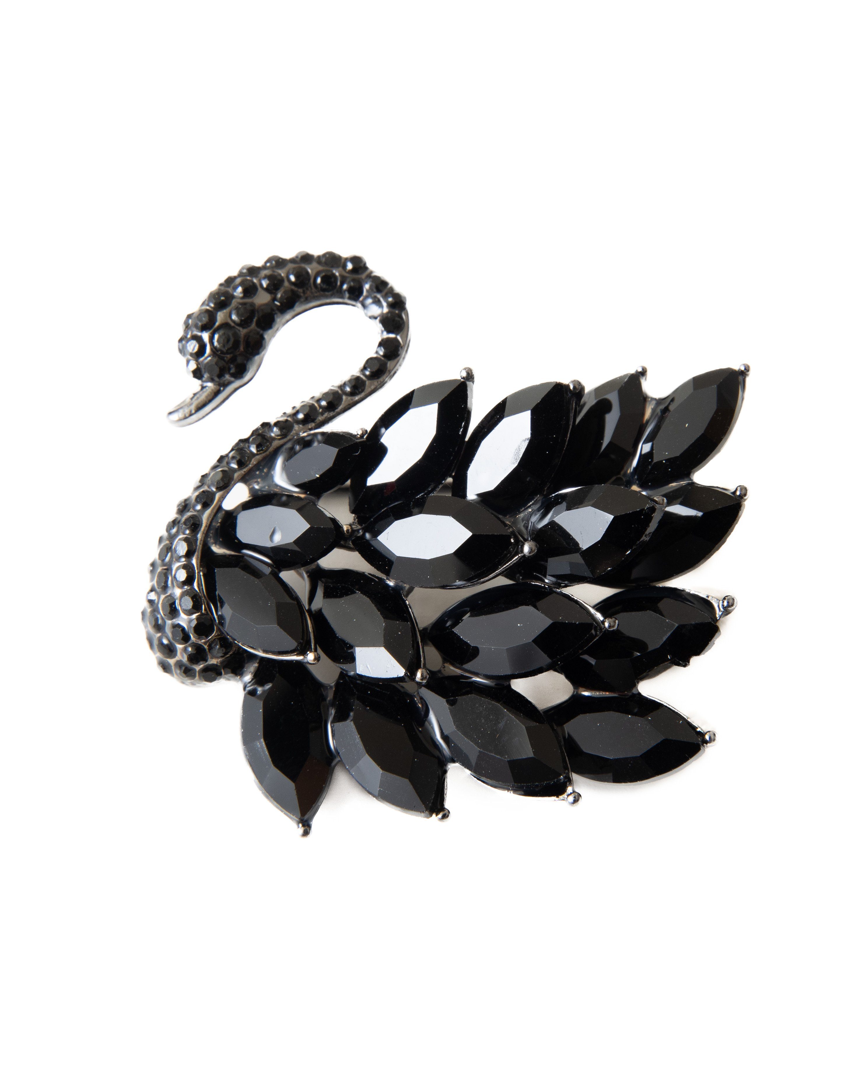 MayTree Brosche "Schwan", schwarz (Stück, 1-tlg), Metallbrosche mit Glassteinen und Strass in Form eines Schmetterlings