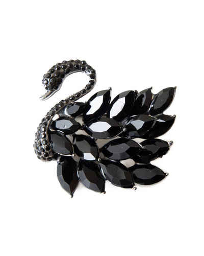 MayTree Brosche "Schwan", schwarz (Stück), Metallbrosche mit Glassteinen und Strass in Form eines Schmetterlings