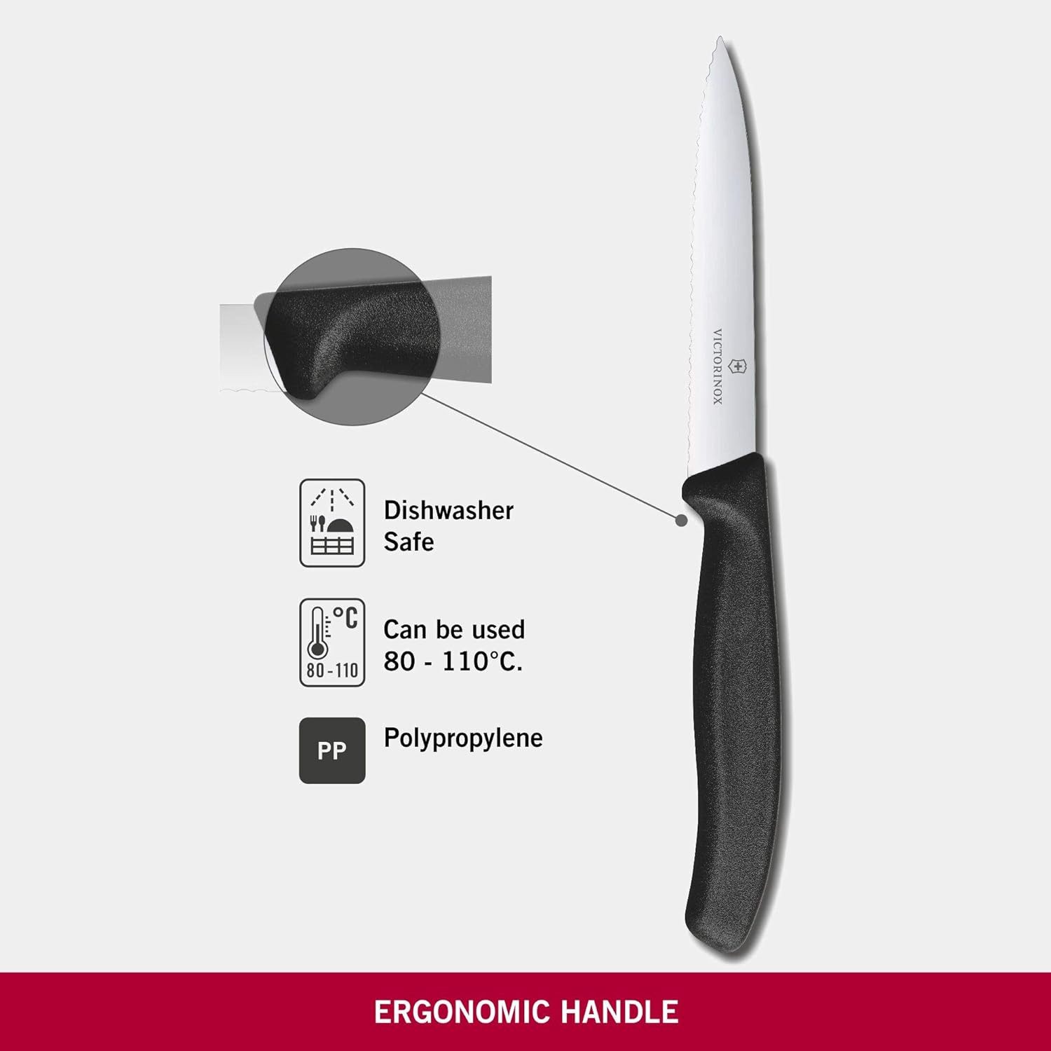 Victorinox Gemüsemesser Swiss Classic Gemüsemesser mit Wellenschliff, 6.7733, 25 cm, Extra scharfe Klinge, robuster Kunststoff-Griff, spülmaschinengeeignet