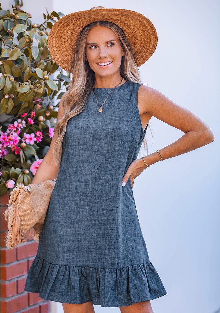 Cupshe A-Linien-Kleid Ärmelloses Minikleid mit Rüschensaum im Denim-Look – Bild 4 von 5