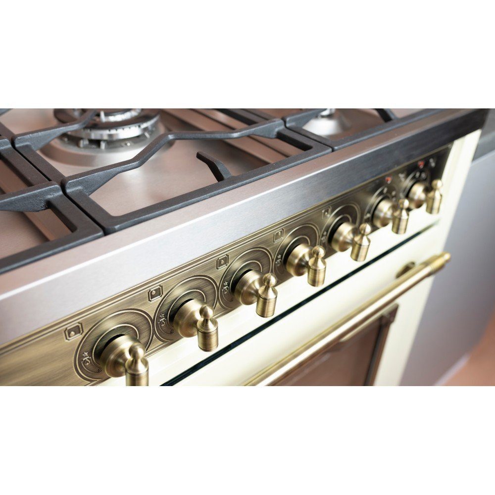 Kaiser Küchengeräte Gas-Standherd Retro Gasherd 90 cm mit Elektrobackofen 115 L, Drehspieß, Heißluftsystem, Infrarotgrill HGE 93555 ElfEm., mit 1-fach-Teleskopauszug, Katalytische Selbstreinigung, Herd Freistehend, Range Coocker, Wokbrenner 4,5 kW, Erdgas\Propangas