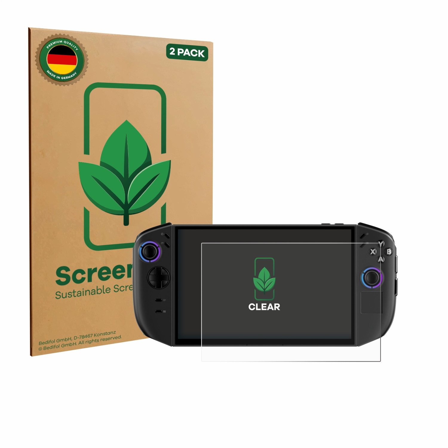 ScreenLeaf Displayschutzfolie Schutzfolie für Lenovo Legion Go Gen 2, 2 Stück, nachhaltiger Displayschutz Schutz Folie Klar Transparent