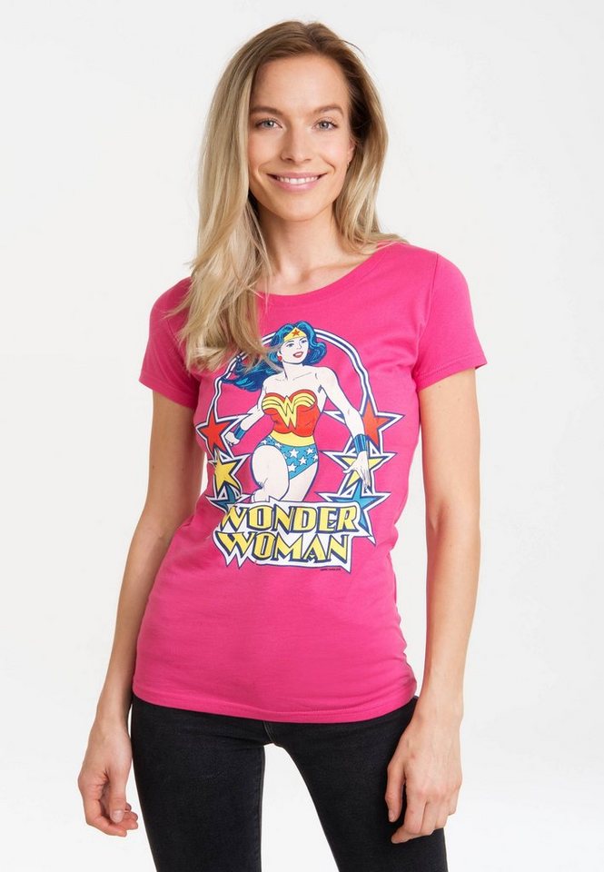 Stars Print lizenziertem mit Comics LOGOSHIRT T-Shirt Woman DC Print Wonder