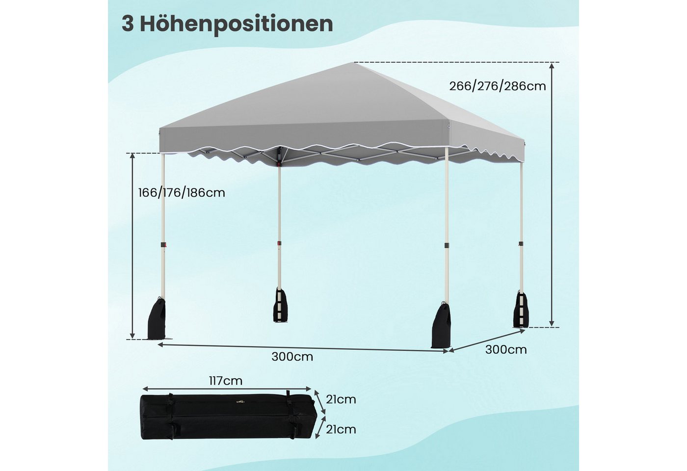 Thumbnail - KOMFOTTEU Faltpavillon, Gartenpavillon mit 4 Windseile, 8 Heringe & 4 Sandsäcke