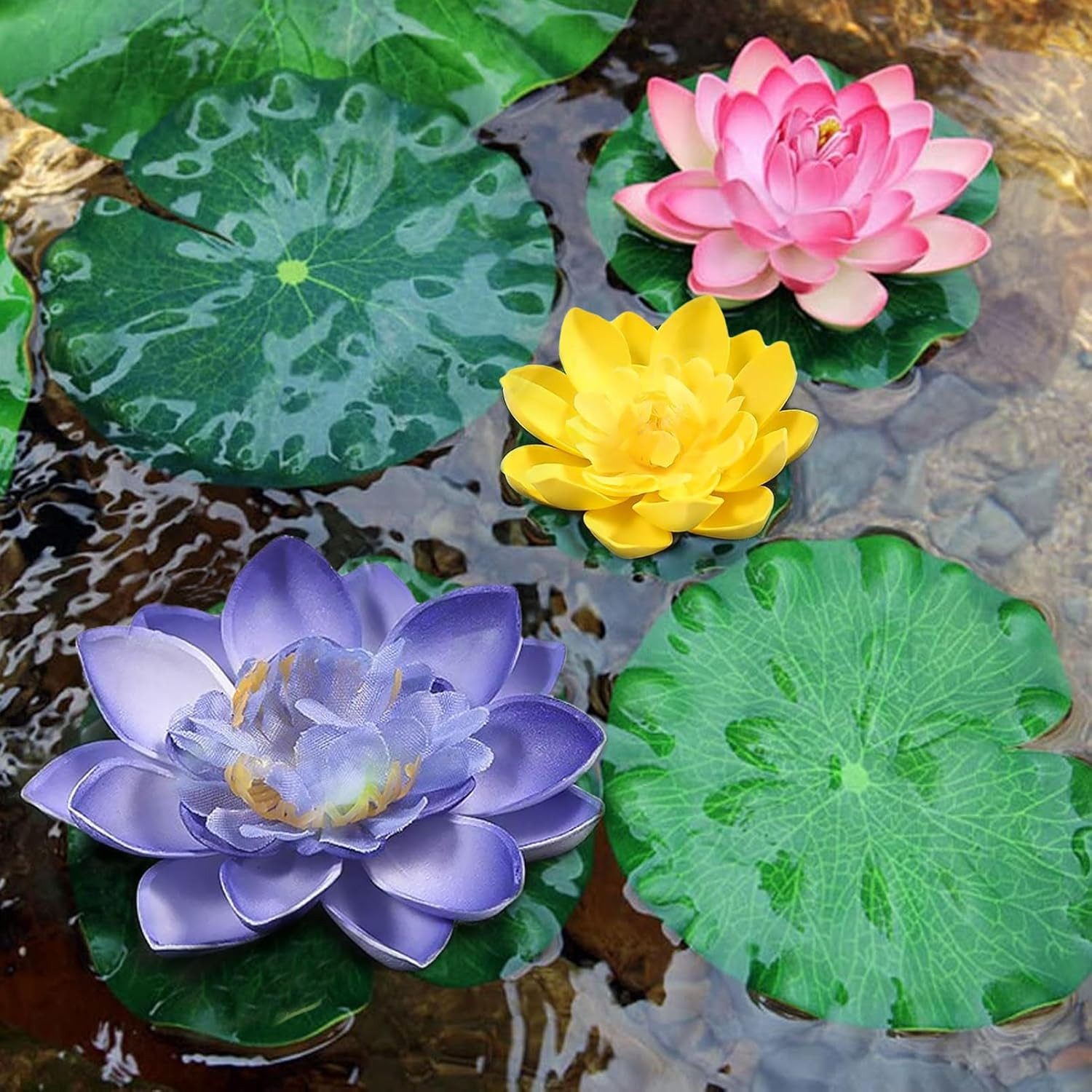 Kunstblumenstrauß 5 künstliche schwimmende Seerosen – Deko für Teich & Pool, FOUORTUNATE-BEE, 5er Set künstliche Seerosen, schwimmende Teichdeko – Bild 5 von 5