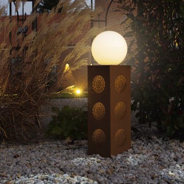 Hoberg Gartenfigur, Garten Deko Säule LED Mandala Rost-Optik 21x21x84cm