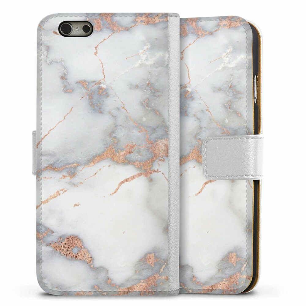 DeinDesign Handyhülle Gold Marmor Glitzer Look White and Golden Marble Look, Apple iPhone 6s Hülle Handy Flip Case Wallet Cover Handytasche Leder