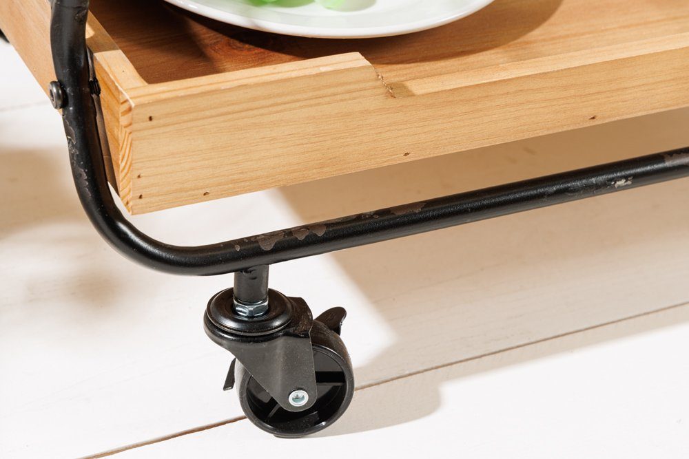 riess-ambiente Servierwagen SEVEN SEAS 80cm natur / schwarz, (Einzelartikel, 1 St), Küche · Massivholz · Metall · mit Rollen · Industrial Design