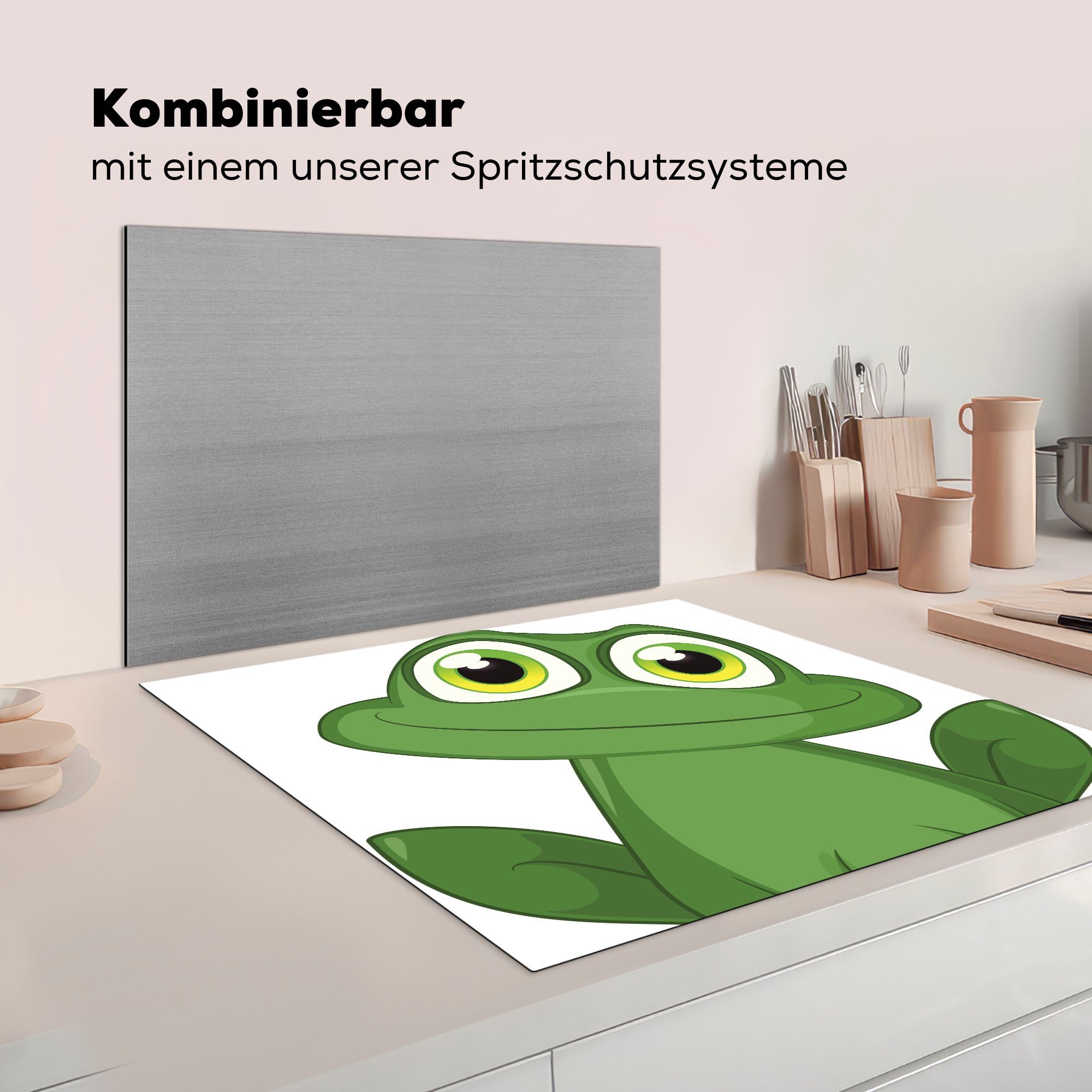 MuchoWow Frosch - Vinyl, Ceranfeldabdeckung, 78x78 cm, Herdblende-/Abdeckplatte - Lustig (1 küche für tlg), Arbeitsplatte Weiß,