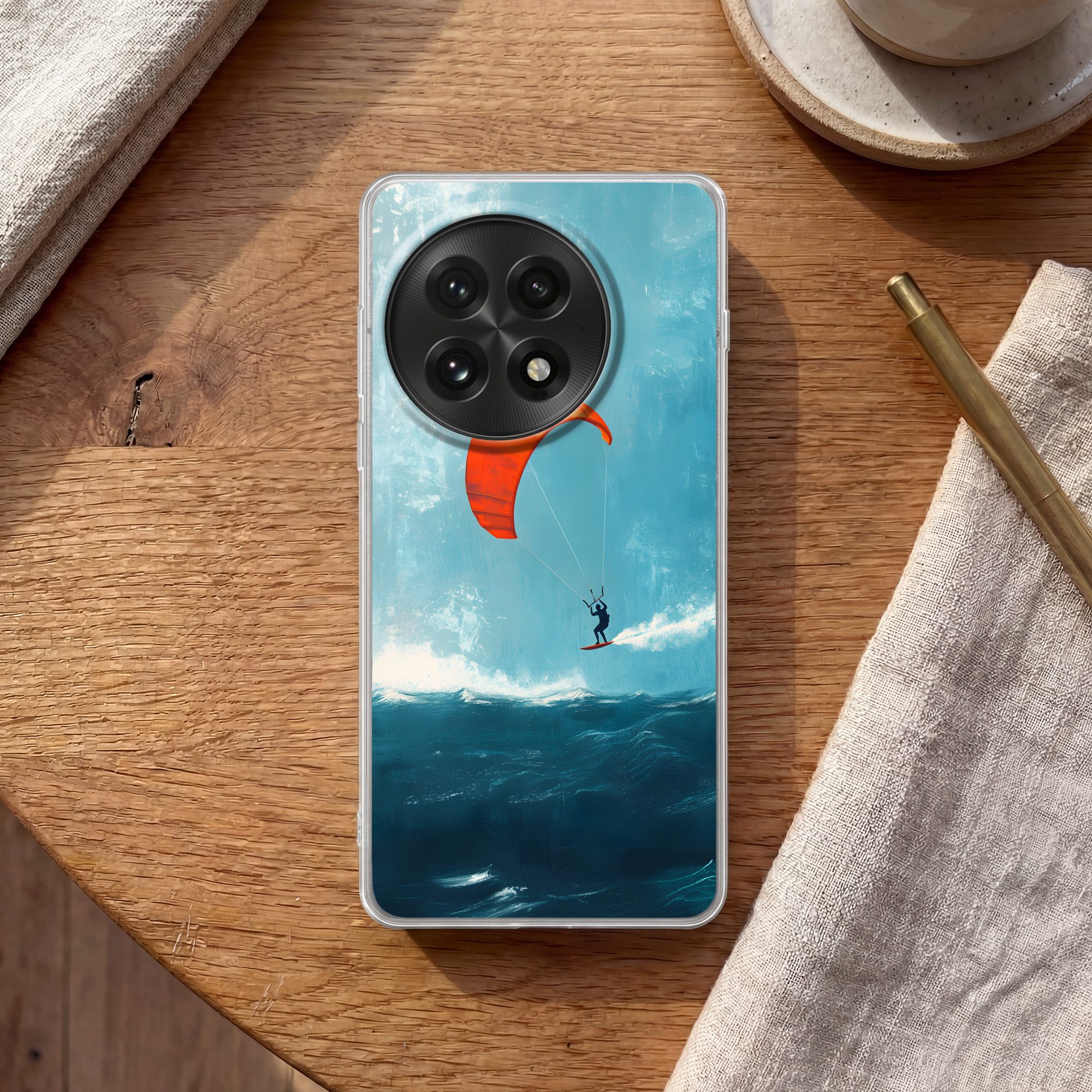 MuchoWow Handyhülle für OnePlus 13 Kitesurfer - Orange - Meer - Himmel, Phone Case, Silikon, Schutzhülle Dünn