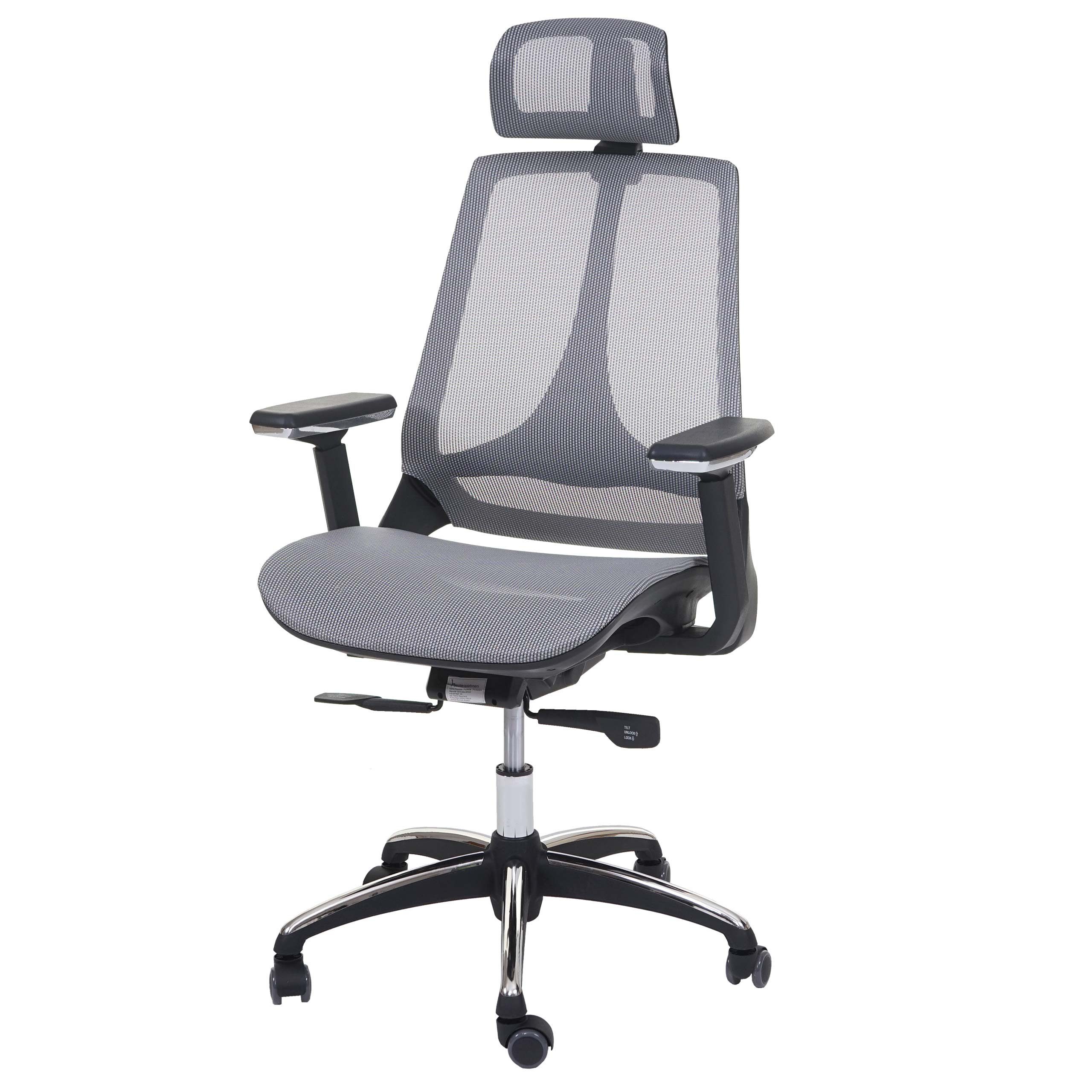 MCW Schreibtischstuhl MCW-A59, Höhenverstellbare Kopfstütze, tiefenverstellbare Sitzfläche grau