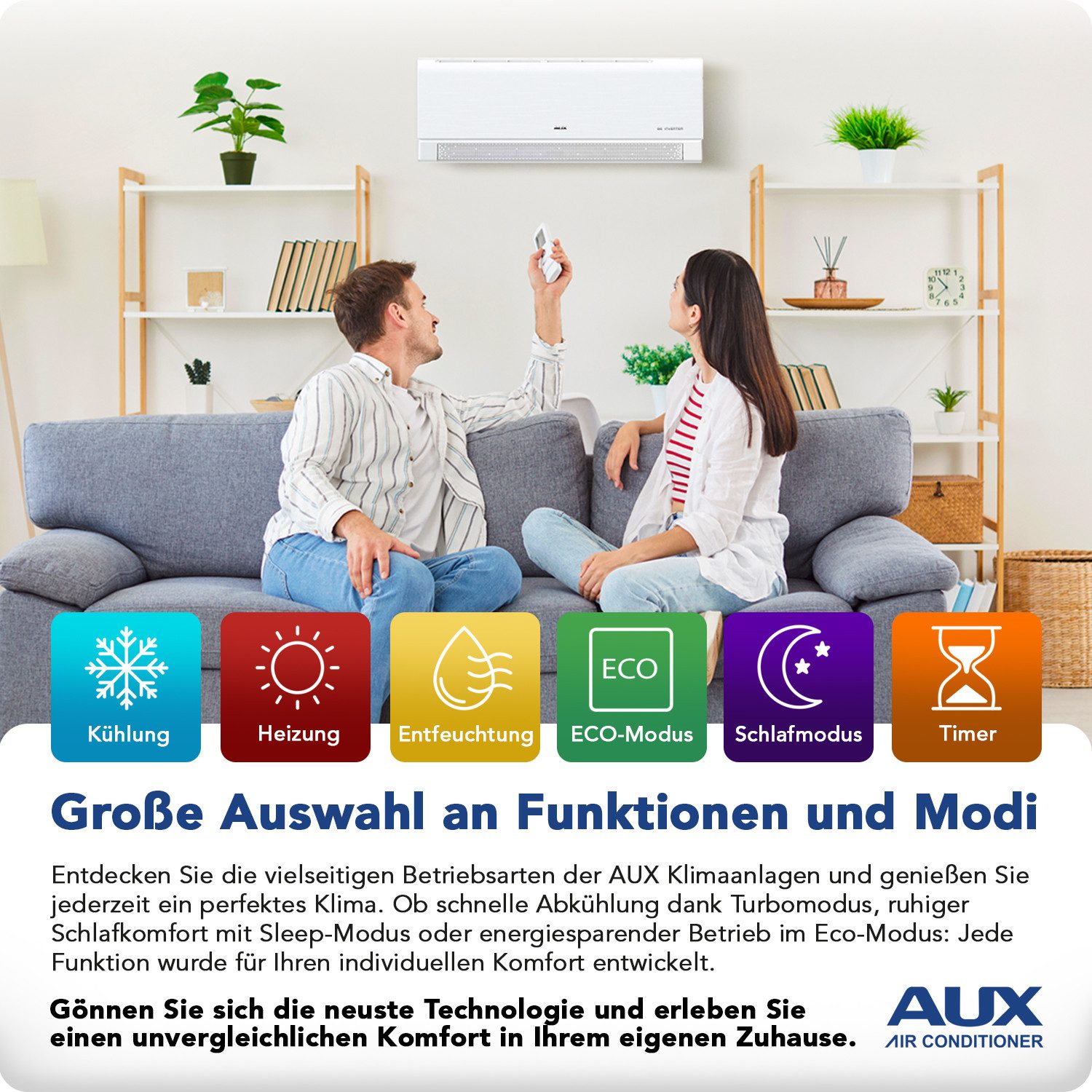 AUX Split-Klimagerät Set mit Außengerät und Innenwandgeräten, Klimaanlage mit App-Steuerung, R32 Kühlung & Heizung für Wohnräume, Büro & Gewerbe