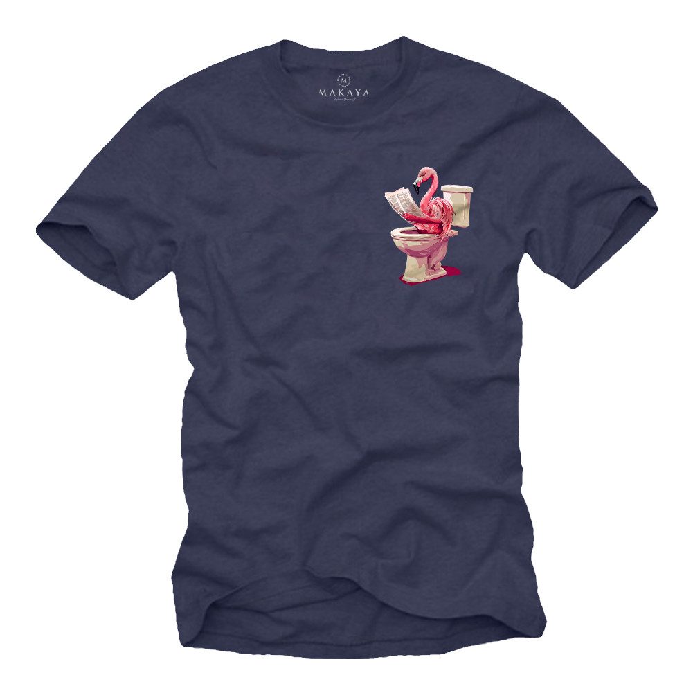 MAKAYA T-Shirt Witziger Männer Print: Pink Flamingo auf Toilette als Gag-Motiv (Schwarz, Blau, Dunkelgrau, S, M, L, XL, XXL, 3XL, 4XL, 5XL) Baumwolle