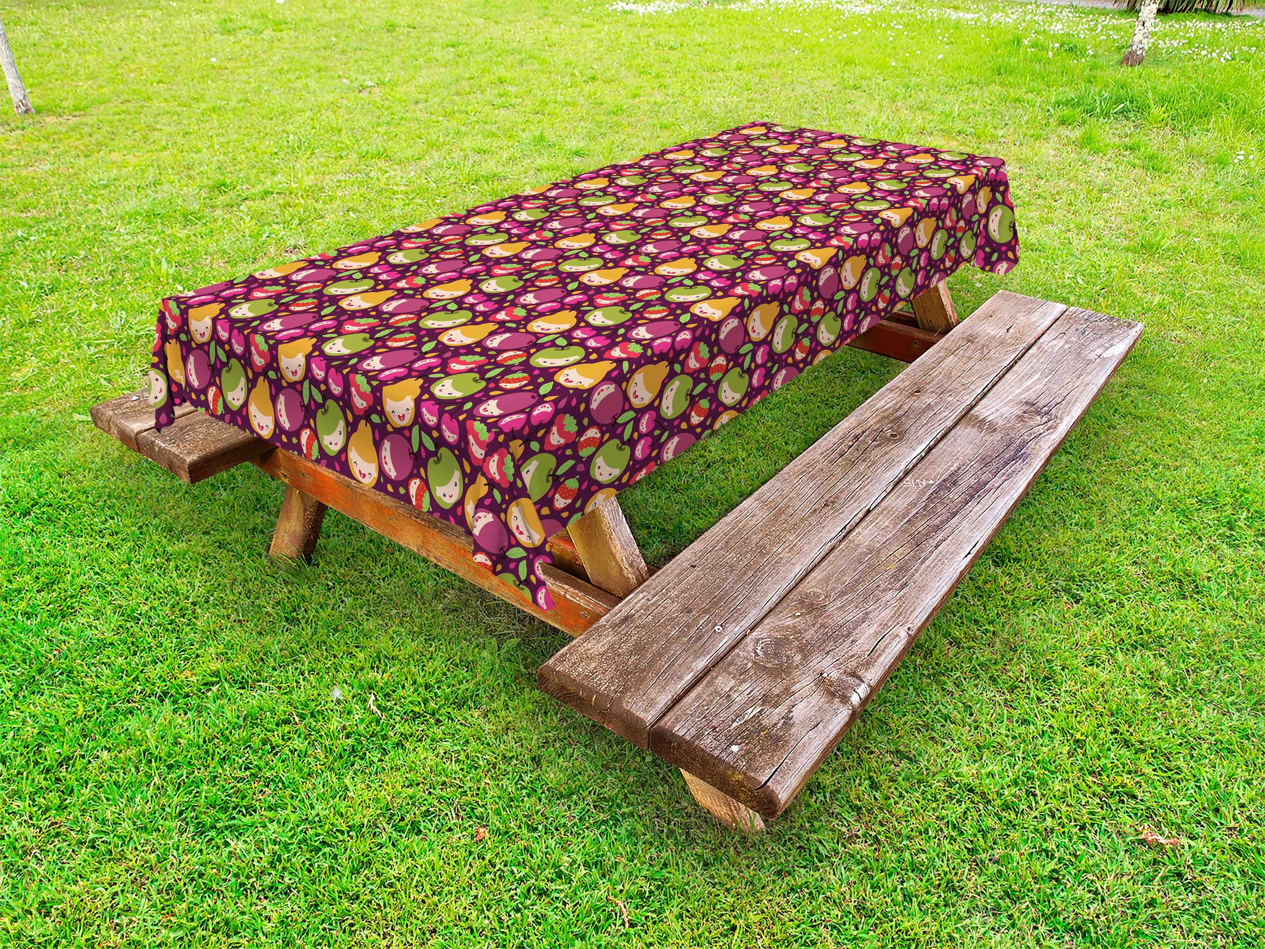 Früchte Childish Picknick-Tischdecke, Lustige Abakuhaus dekorative Design Tischdecke waschbare Obst