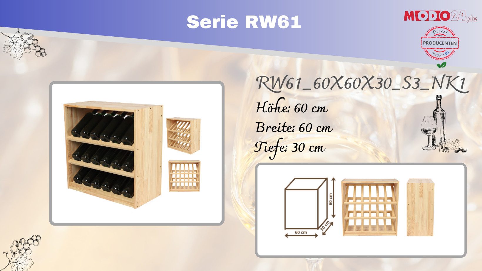 Modo24 Weinregal RW61, Modular Flaschenregal Flaschenständer günstig online kaufen