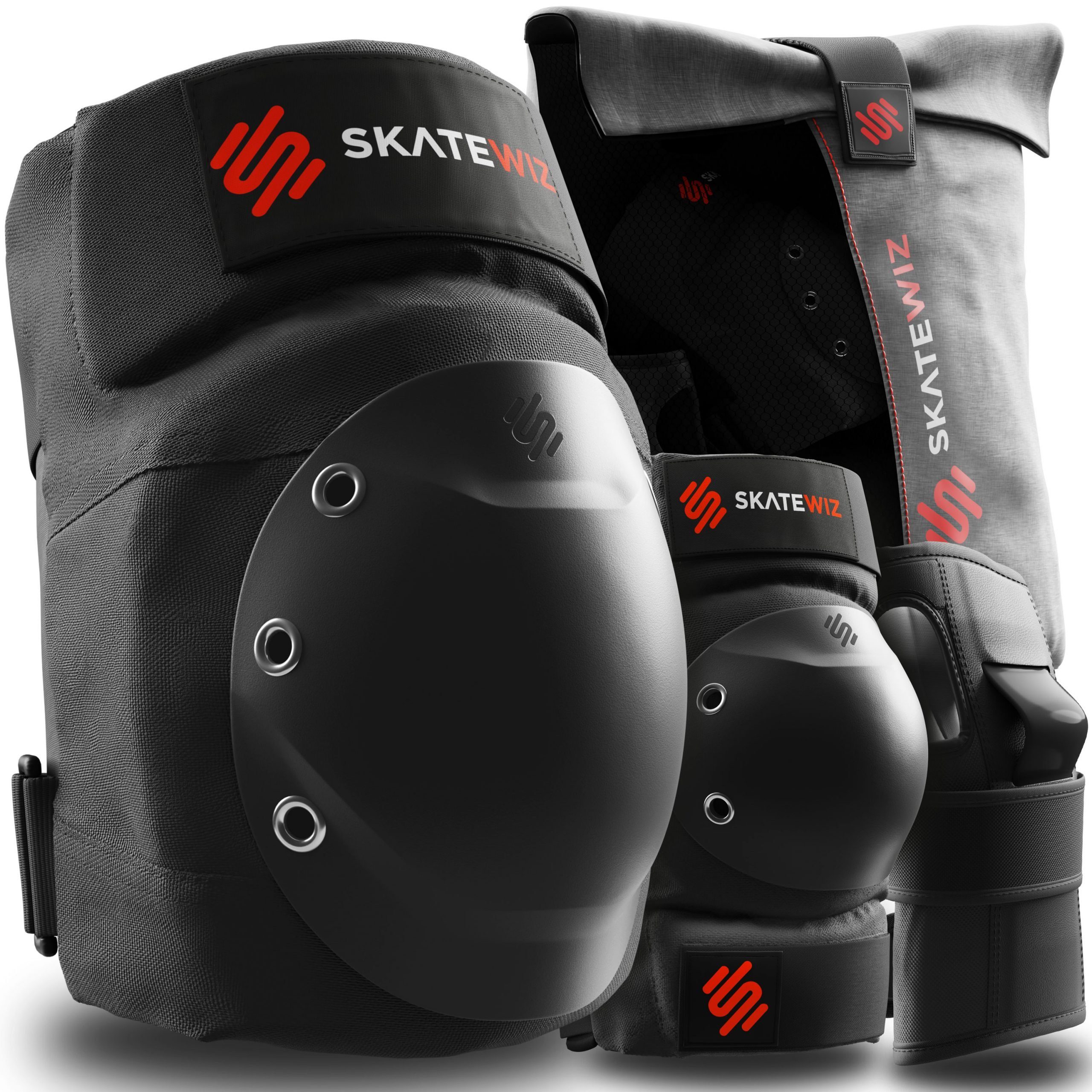 SKATEWIZ Защитные-Set SHIELD - Skateboard Schonerset für Jugendliche und Erwachsene (Inliner Защитные Damen Ellbogenschützer Herren, 7-tlg., Handschoner, Ellbogenschoner & Наколенник Set), Rollschuhe, Schlittschuhe Damen & Skateboard