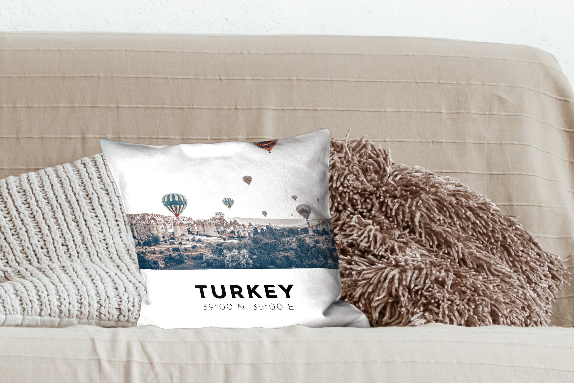 MuchoWow Dekokissen Türkei für Bäume, Füllung - Zierkissen mit Heißluftballon Wohzimmer, Sofakissen Deko, Schlafzimmer, 