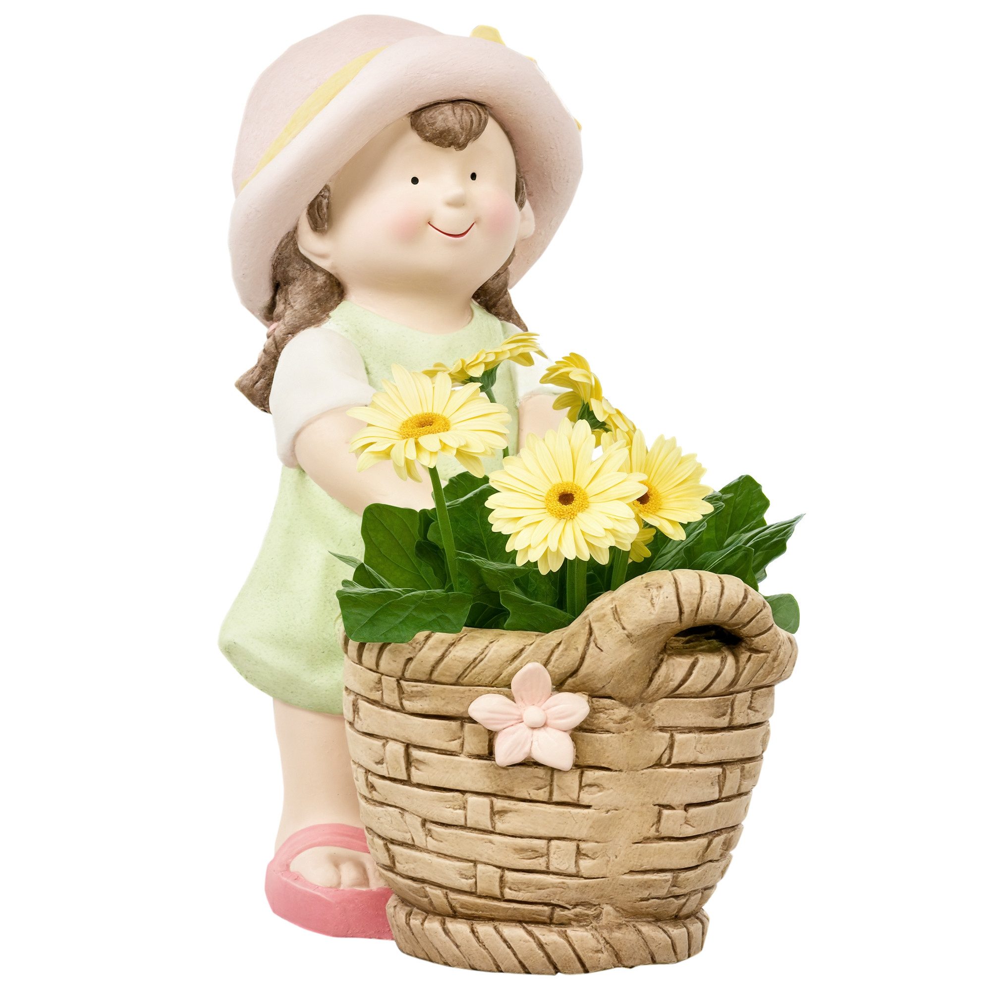 Outsunny Gartenfigur "Mädchen mit Blumentopf", Gartendeko, Skulptur für Heimdekoration