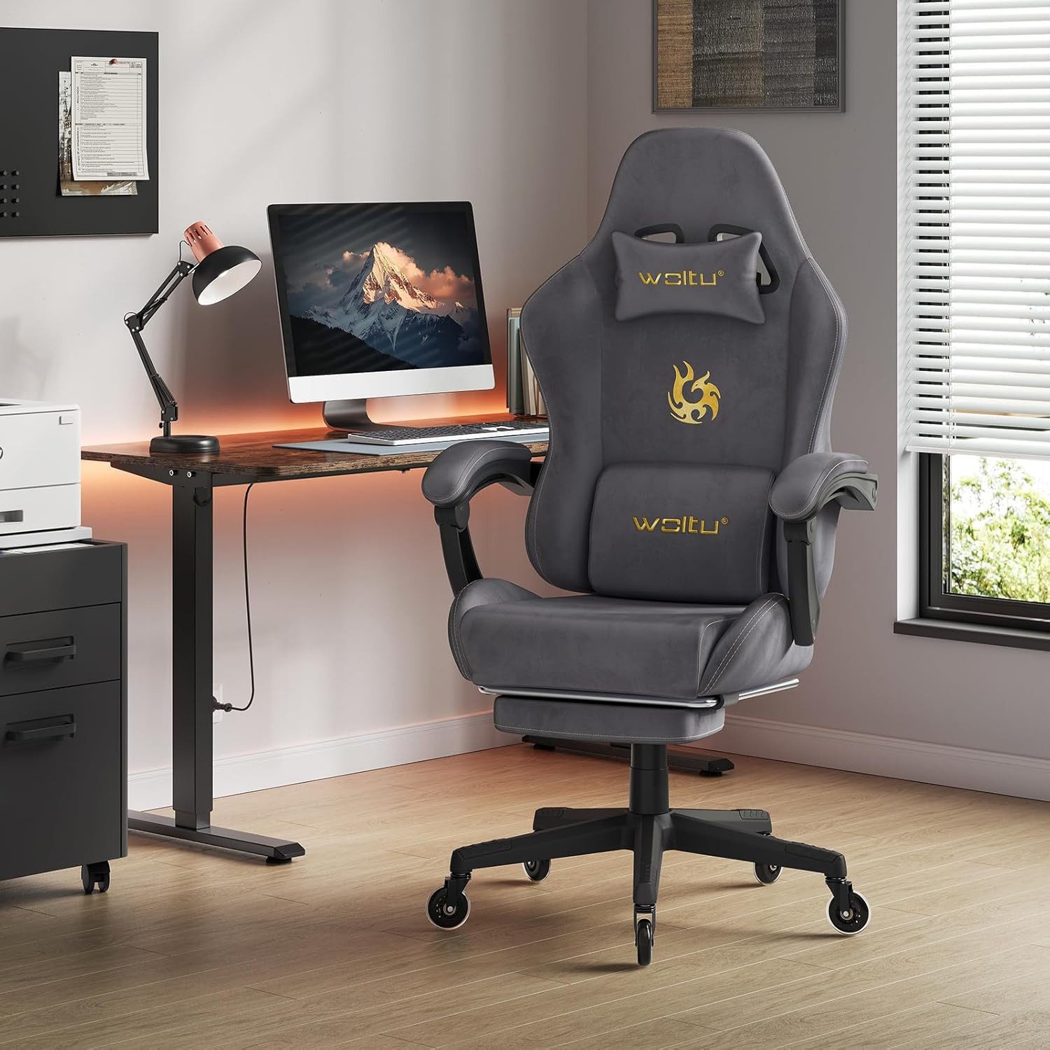 Woltu Gaming-Stuhl (1 St), Ergonomisch, mit leise Rollen, mit Verstellbarer Rückenlehne