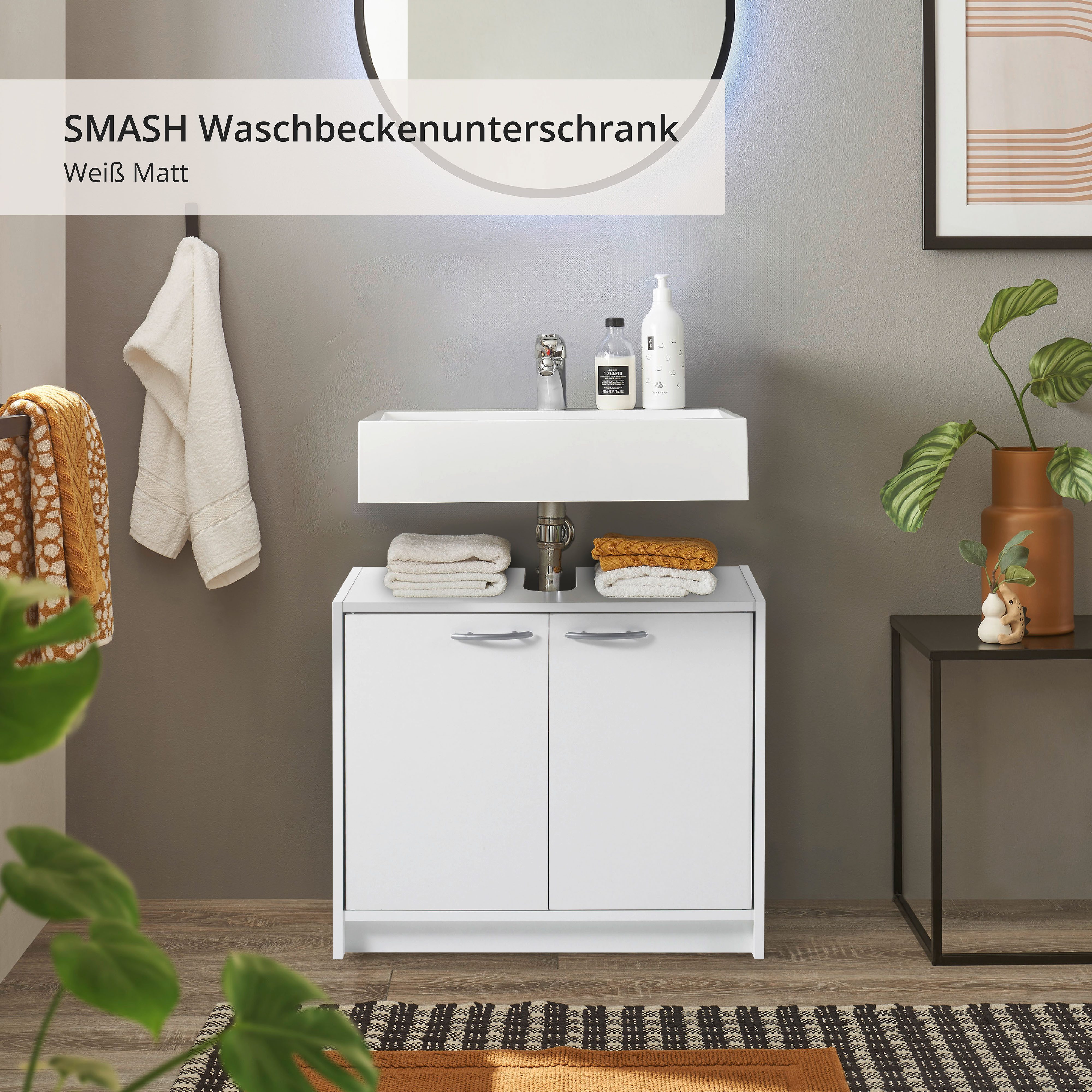 BASIC by Balculina Waschbeckenunterschrank Smash, Breite 63 cm (1-St) mit 2 Türen
