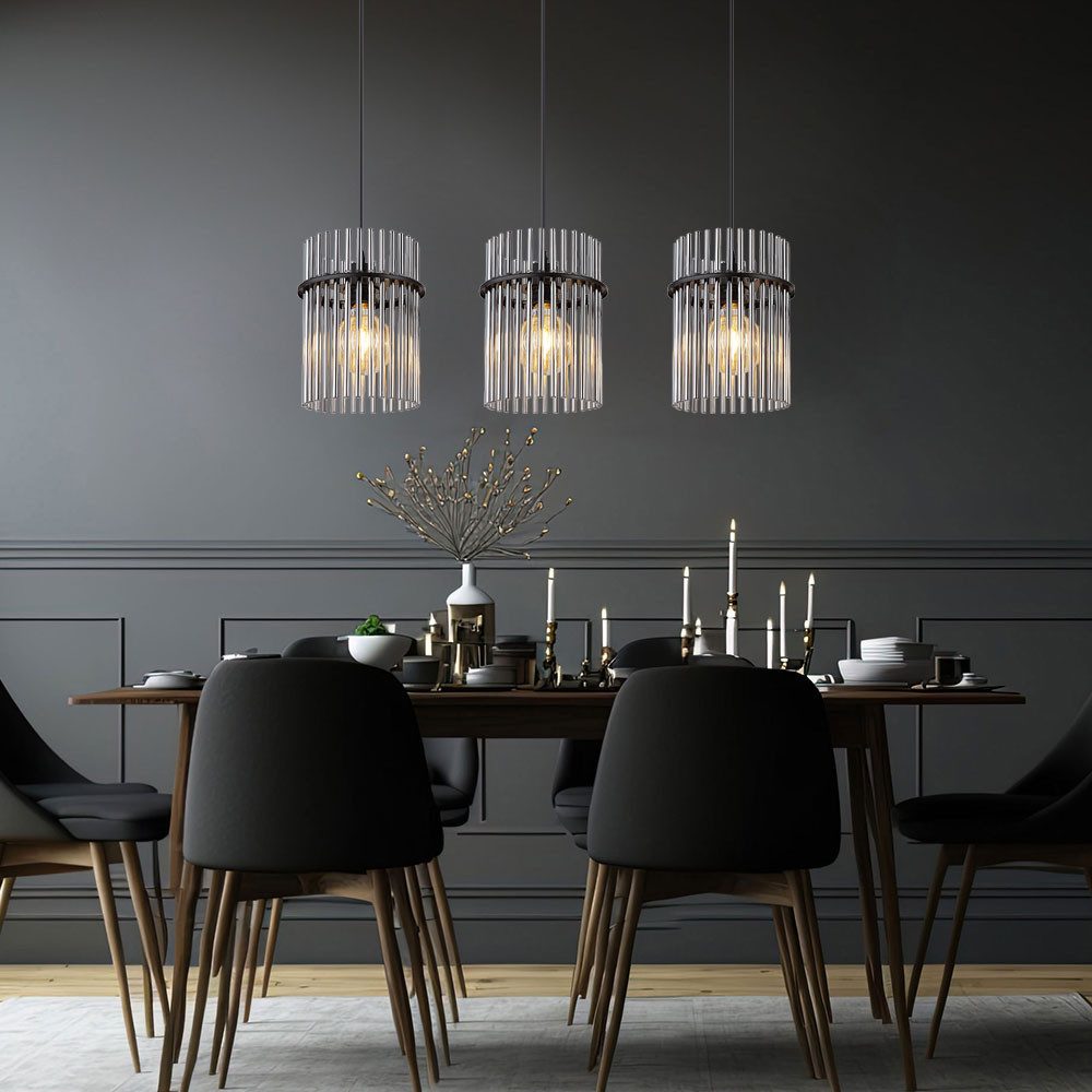GLOBO LIGHTING Hängeleuchte, Leuchtmittel nicht inklusive, Pendellampe Esstischleuchte Metall Glas rauchfarben 3 Flammig H 140 cm