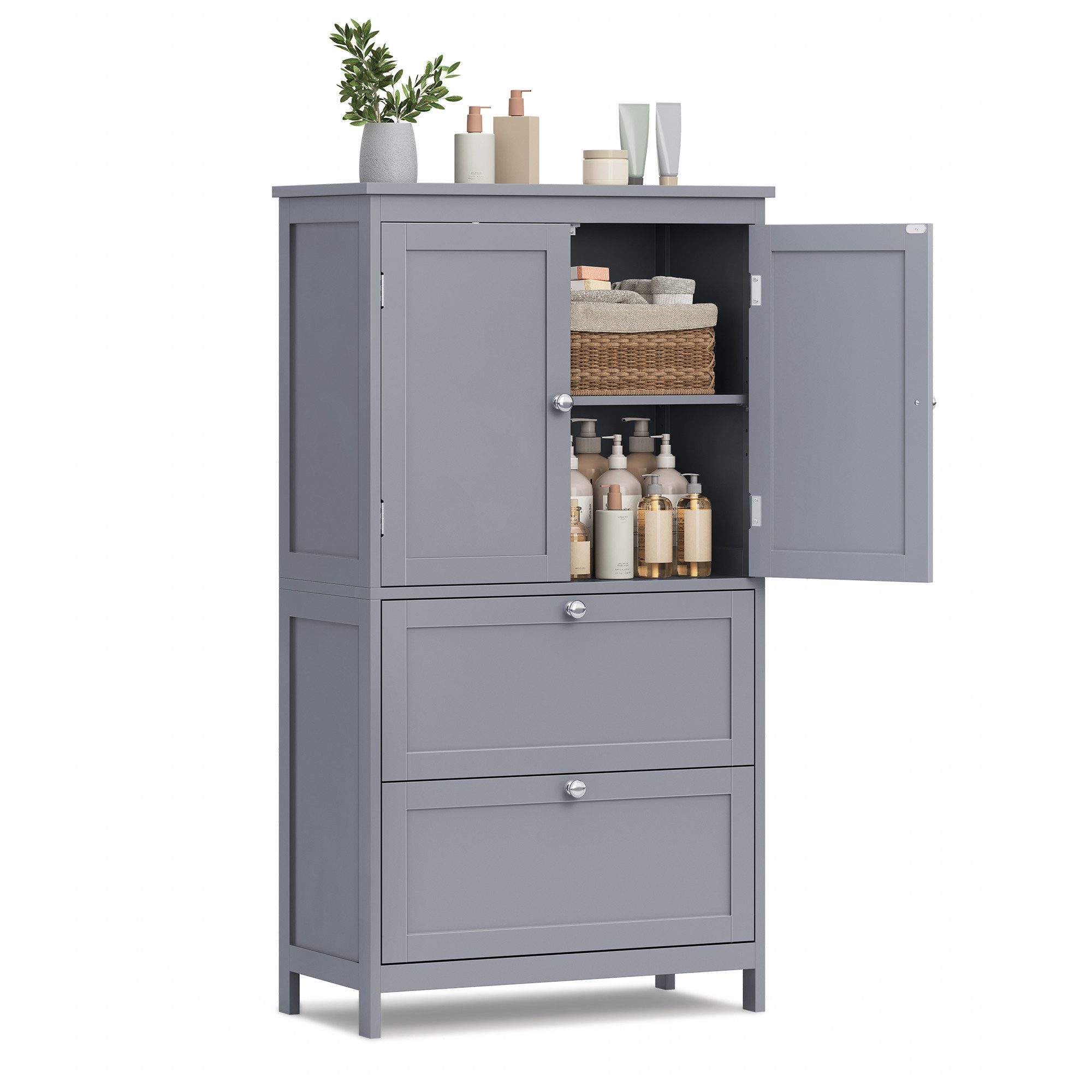 VASAGLE Badkommode Badezimmerschrank Badschrank verstellbare Ablage, mit 2 Türen und 2 Schubladen, 60 x 30 x 110 cm, Küchenschrank