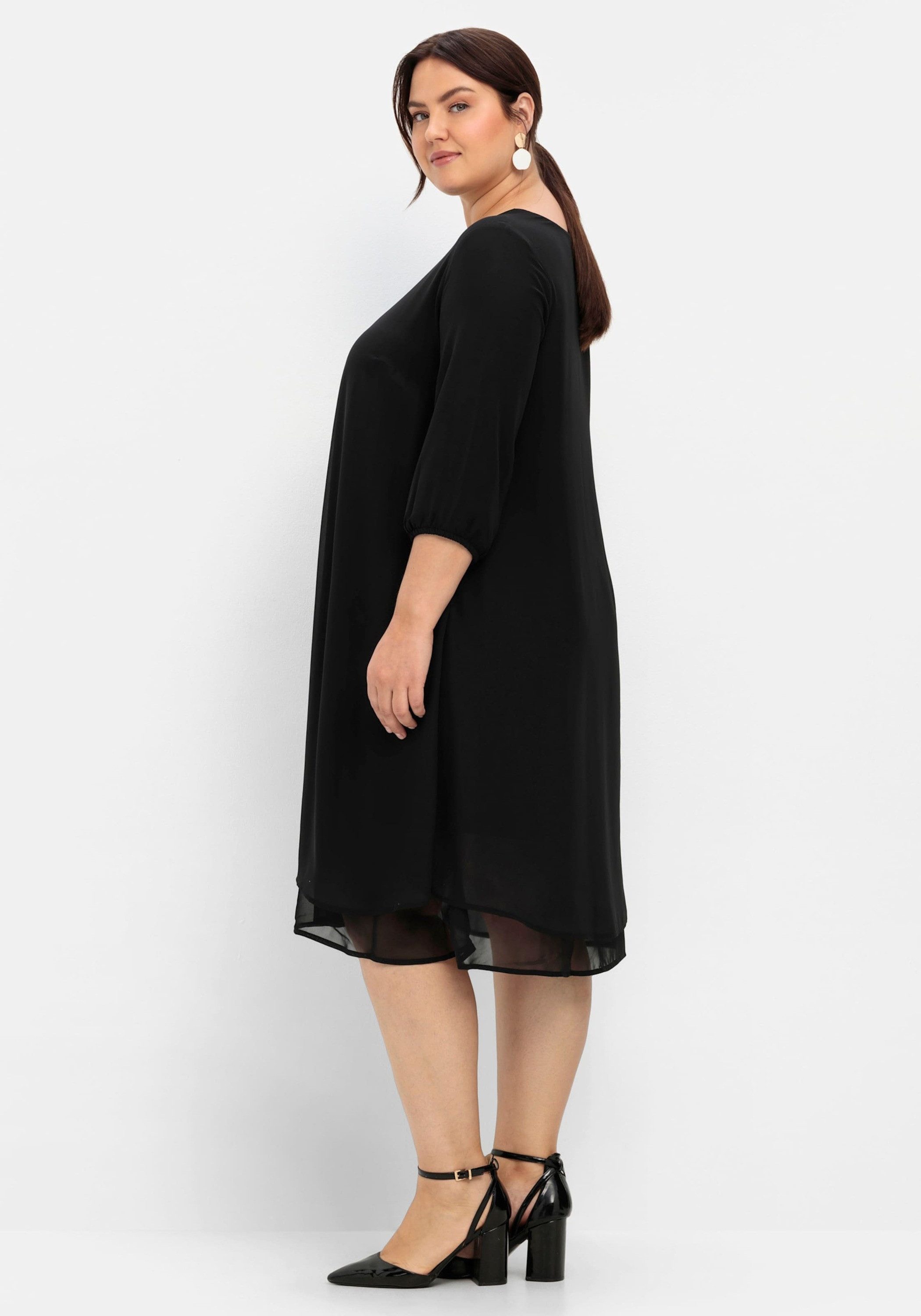 Sheego Etuikleid Chiffonkleid 3/4-Arm in Lagen-Optik