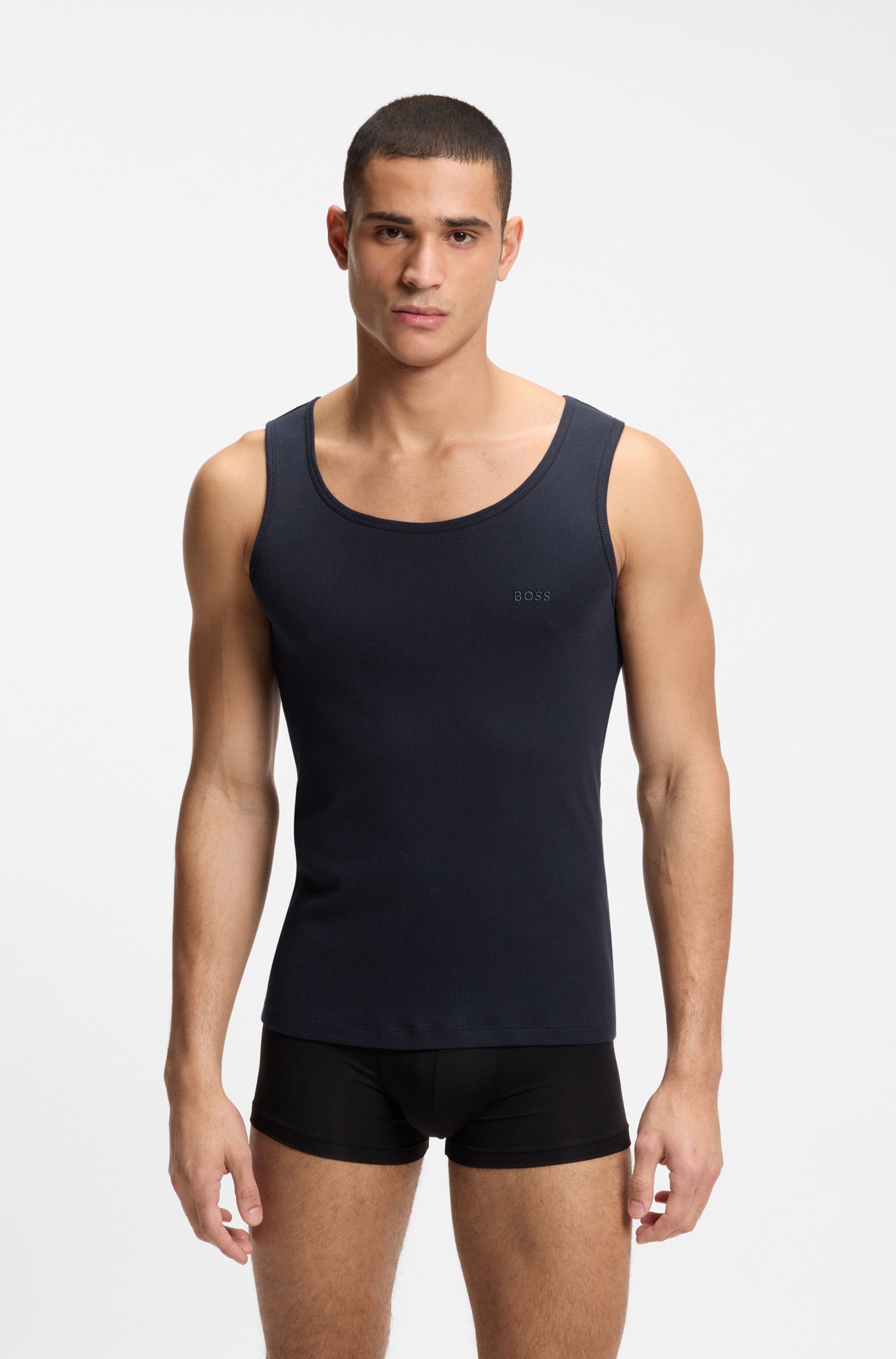 BOSS Tanktop 3P RibClassic BOSS ONE Ton in Ton Stickerei auf der Brust