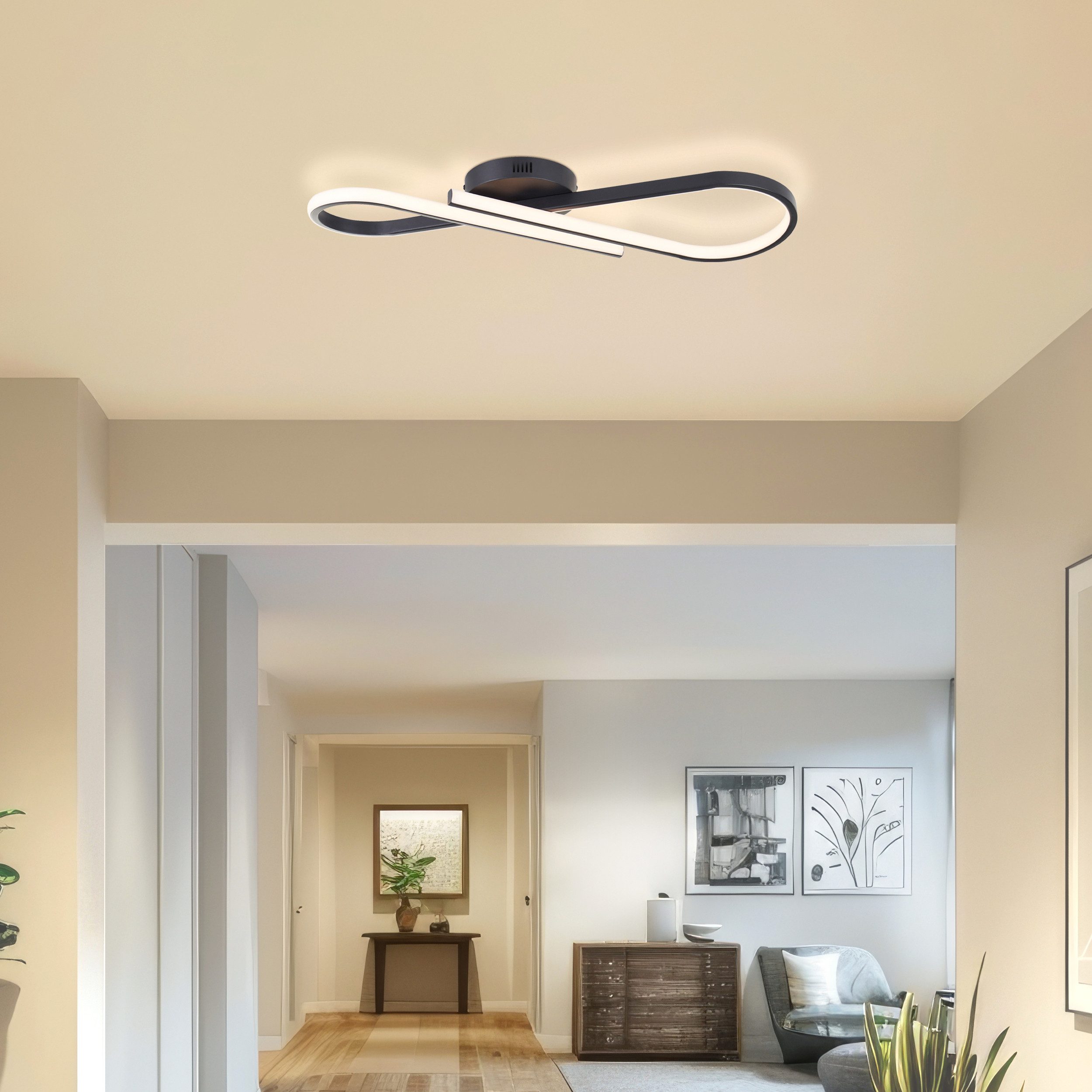 Brilliant LED Deckenleuchte Hinton, Dimmfunktion, LED fest integriert, Warmweiß, 66x20 cm, 2800lm, 3000K, dimmbar, Metall, schwarz