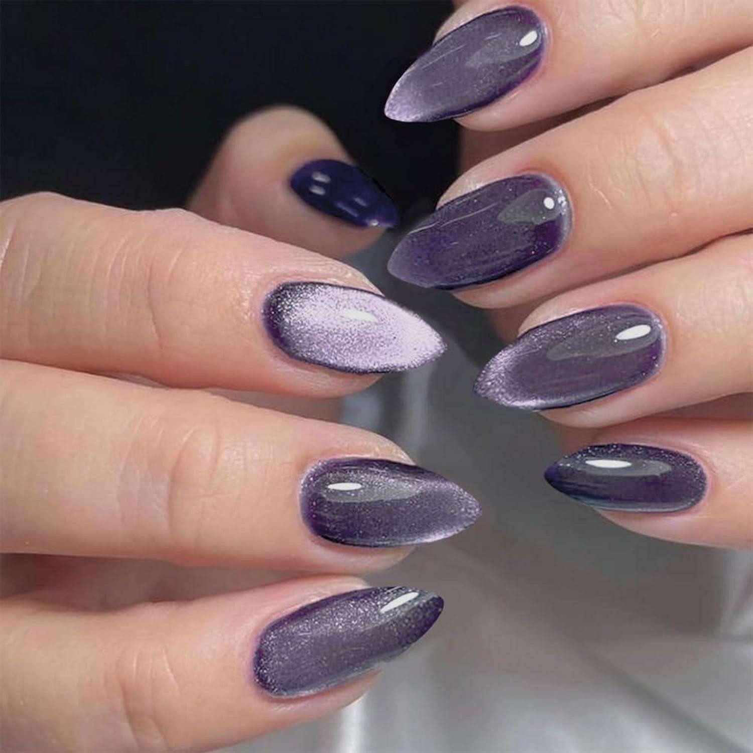 LuxusKollektion Kunstfingernägel Kunstnägel Aufklebenägel Magnet Dunkelviolett Breites Katzenauge