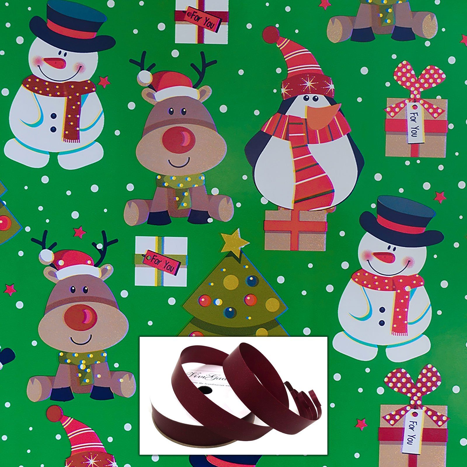 maDDma Geschenkpapier Weihnachts-Set mit Geschenkband, Weihnachten 2