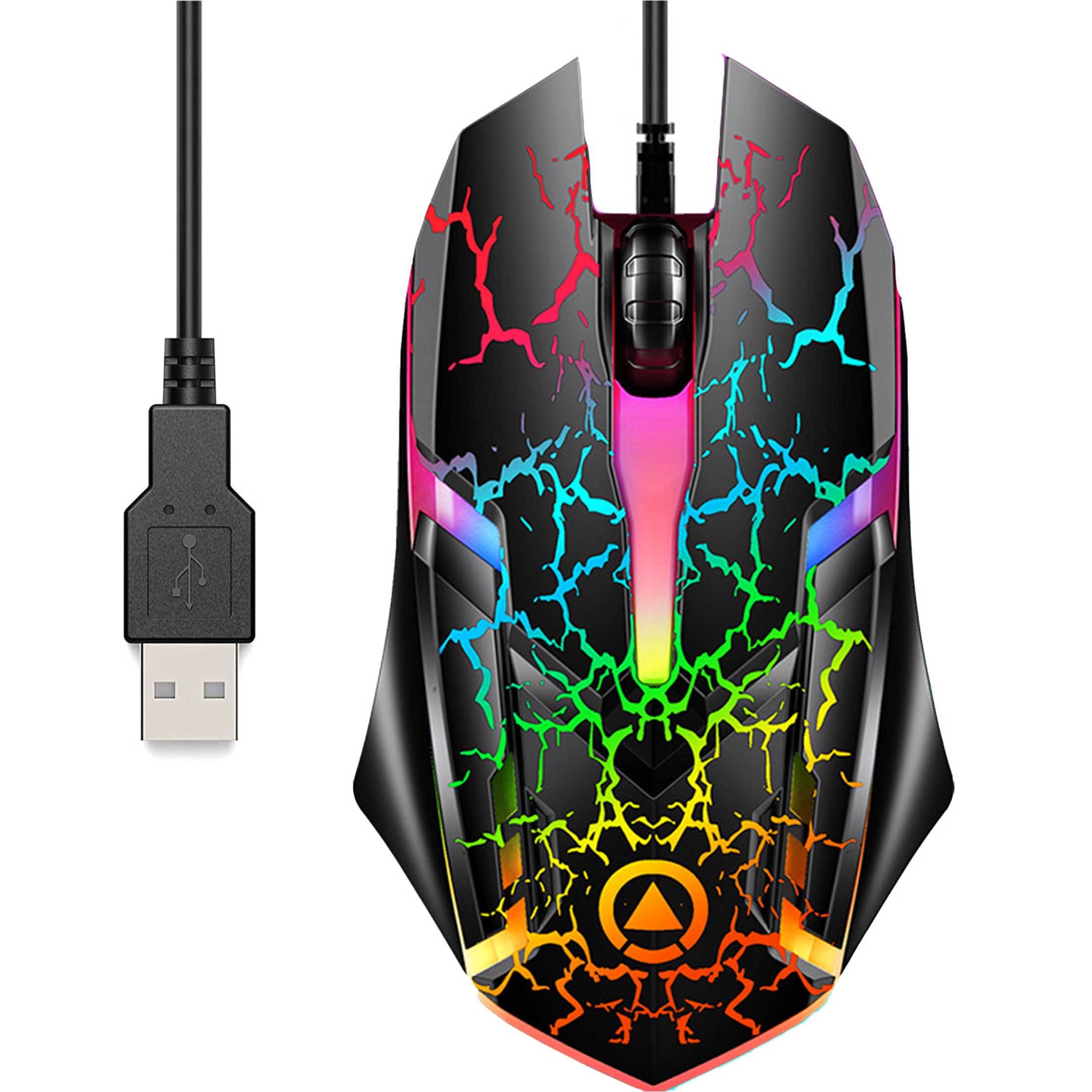 KINSI RGB-Beleuchtung Gaming-Maus, kabelgebunden, USB, 1200/1600/2400 dpi Gaming-Maus (kabelgebunden, 125 dpi, für MAC/Laptop/PC/Notebook)