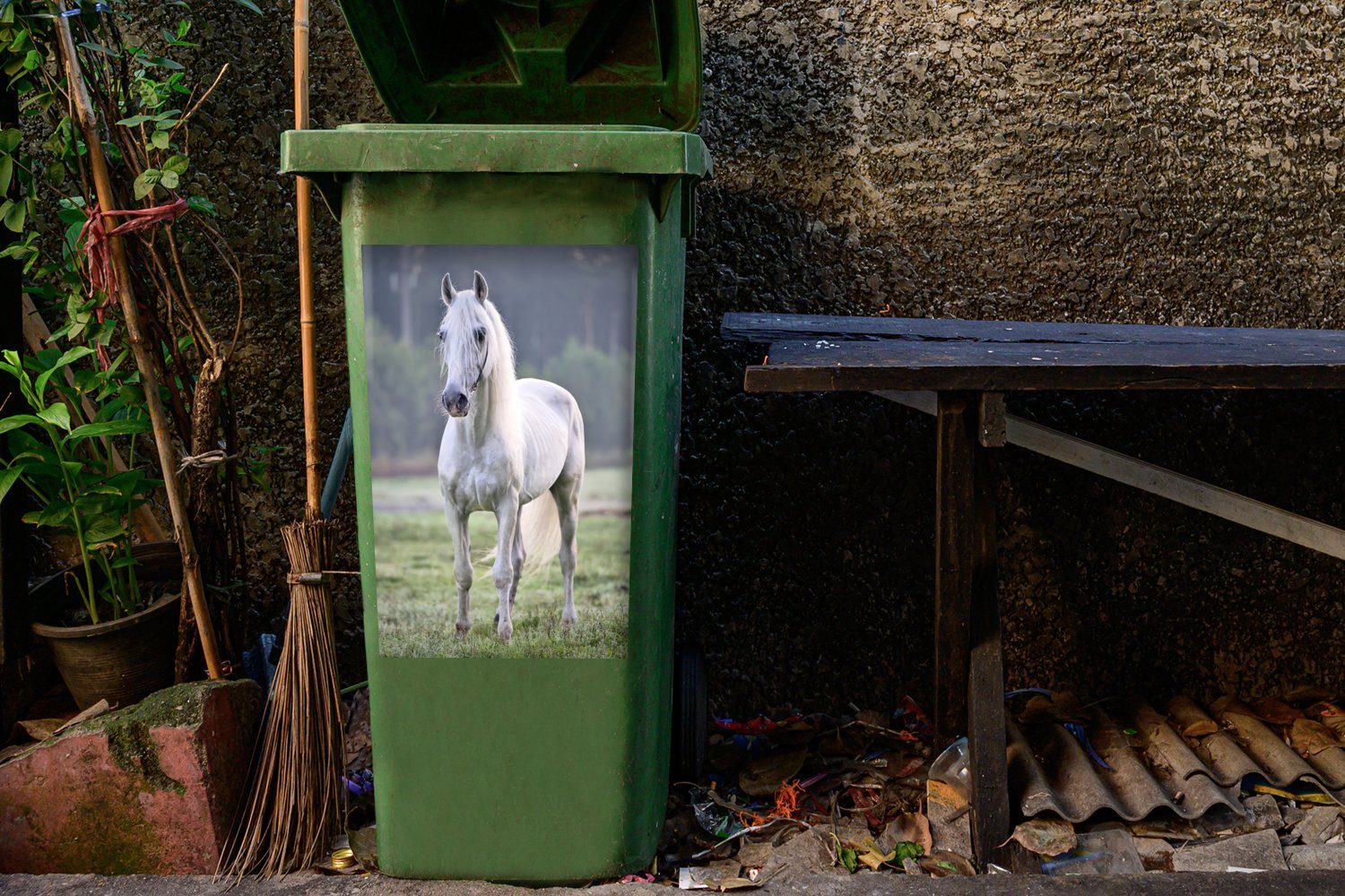MuchoWow Wandsticker Pferd (1 Sticker, - Abfalbehälter St), Mülleimer-aufkleber, Licht Morgen Mülltonne, Container, 