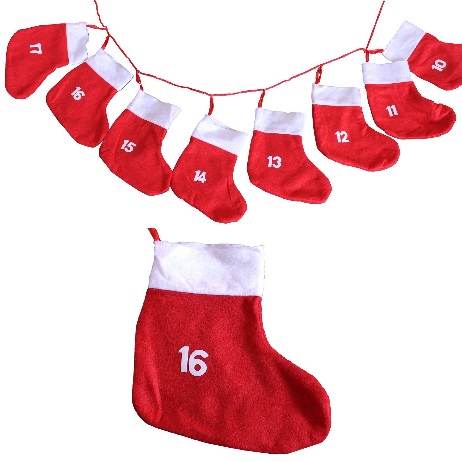 BigDean Kalender zum Selbstbasteln »Adventskalender mit XXL Socken 18x20cm  − Weihnachtskalender rot/ weiß zum selbst Befüllen & Aufhängen aus Filz −  Girlande Kette für Kinder & Erwachsene« online kaufen | OTTO