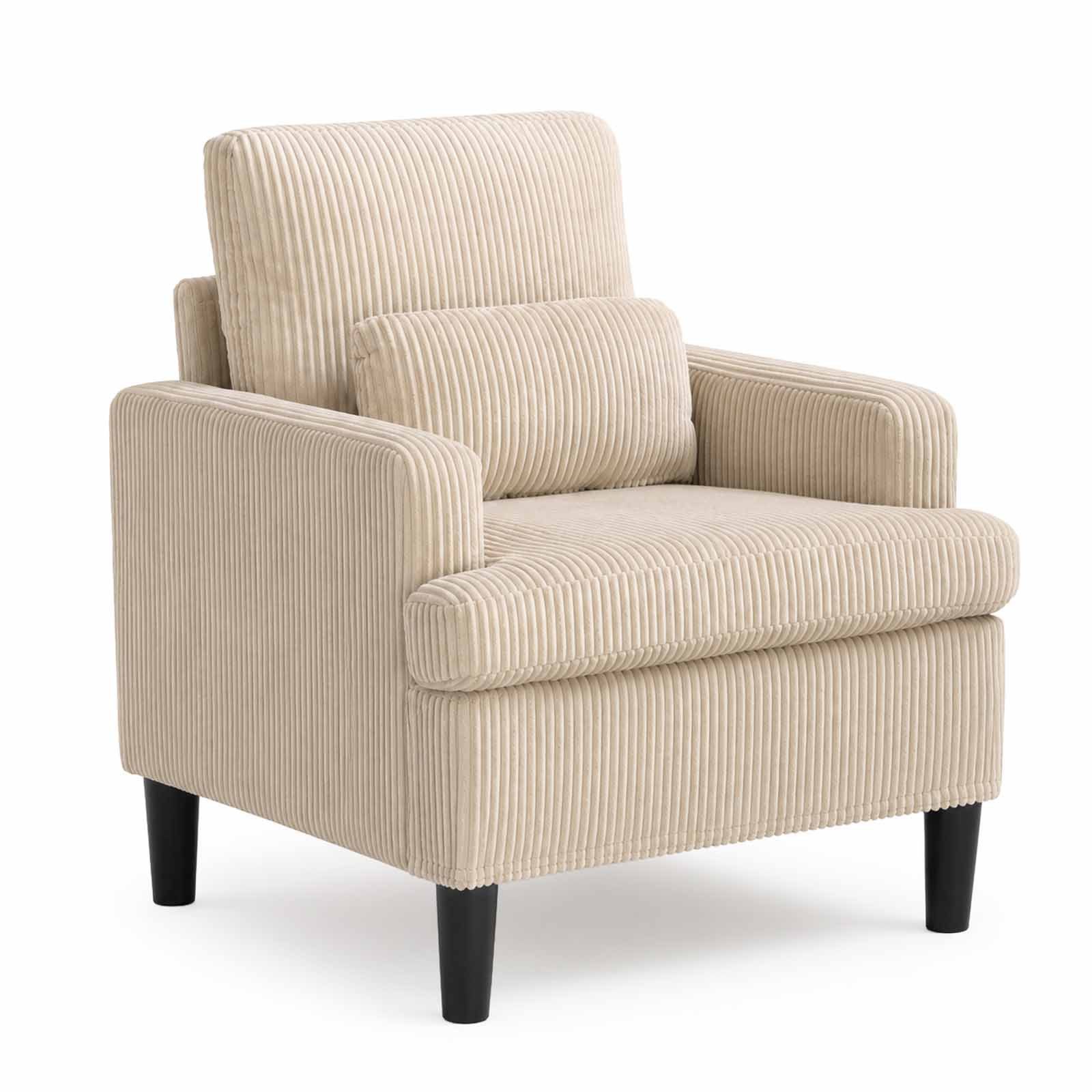 VINGLI Sessel Cord/Leinen, gepolsterter Lesesessel, Einzelsessel, 73x75x80cm, bequemer Fernsehsessel für Wohnzimmer & Schlafzimmer, beige/grün/blau von VINGLI
