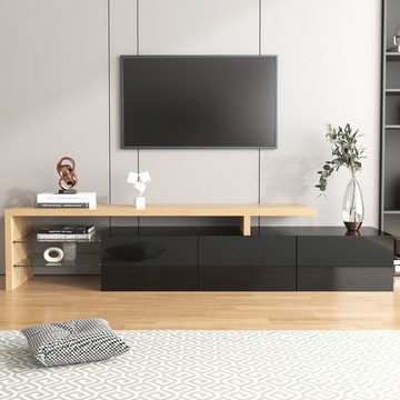 IDEASY TV-Schrank TV-Schrank, Aufbewahrungsschrank, weiß/schwarz, (5 Fächer) siebenfarbiges LED-Licht, 197,5*39,*42 cm, Glastrennwand