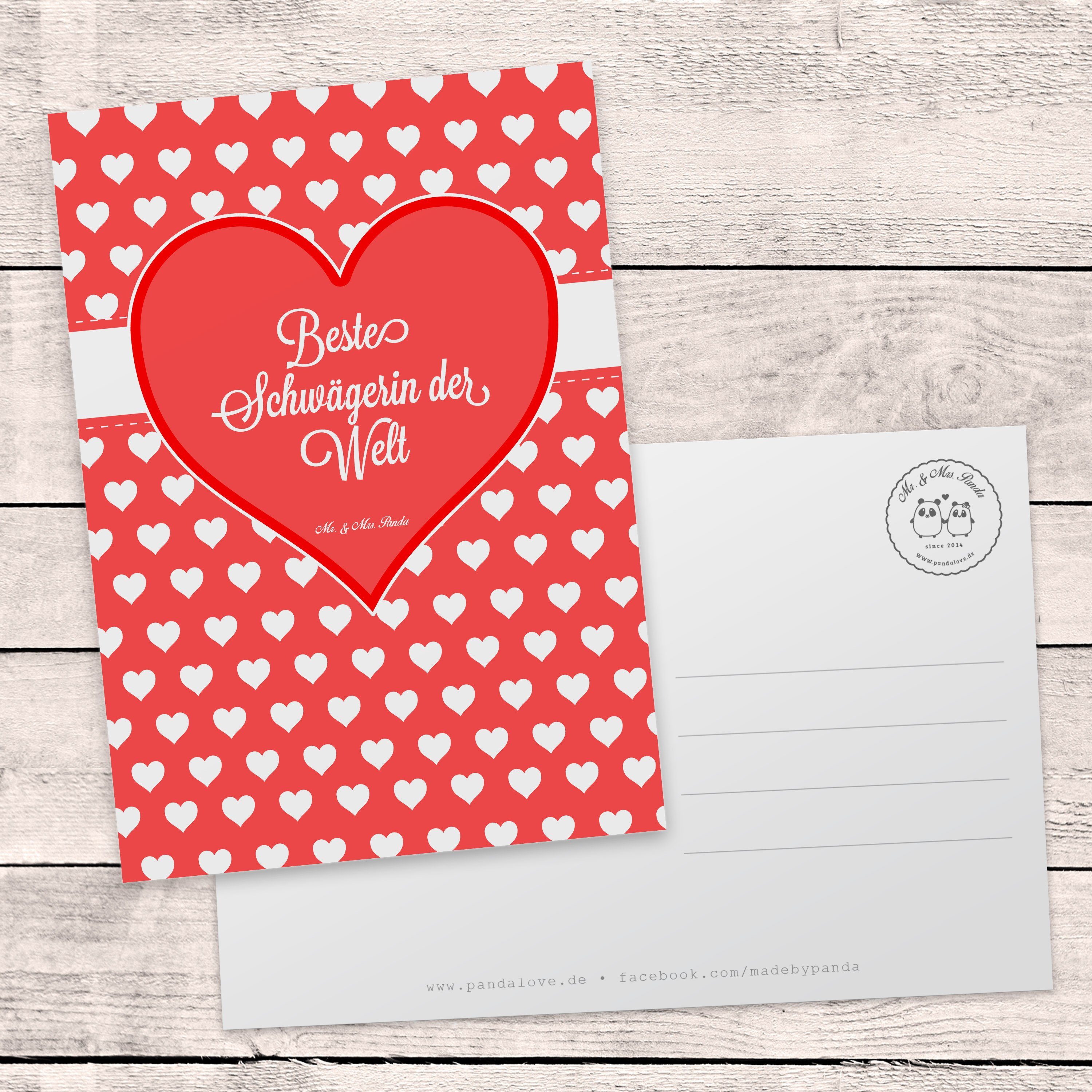 Mr. & Mrs. Panda Postkarte Schwägerin Geschenk, Herz Liebe Verliebt