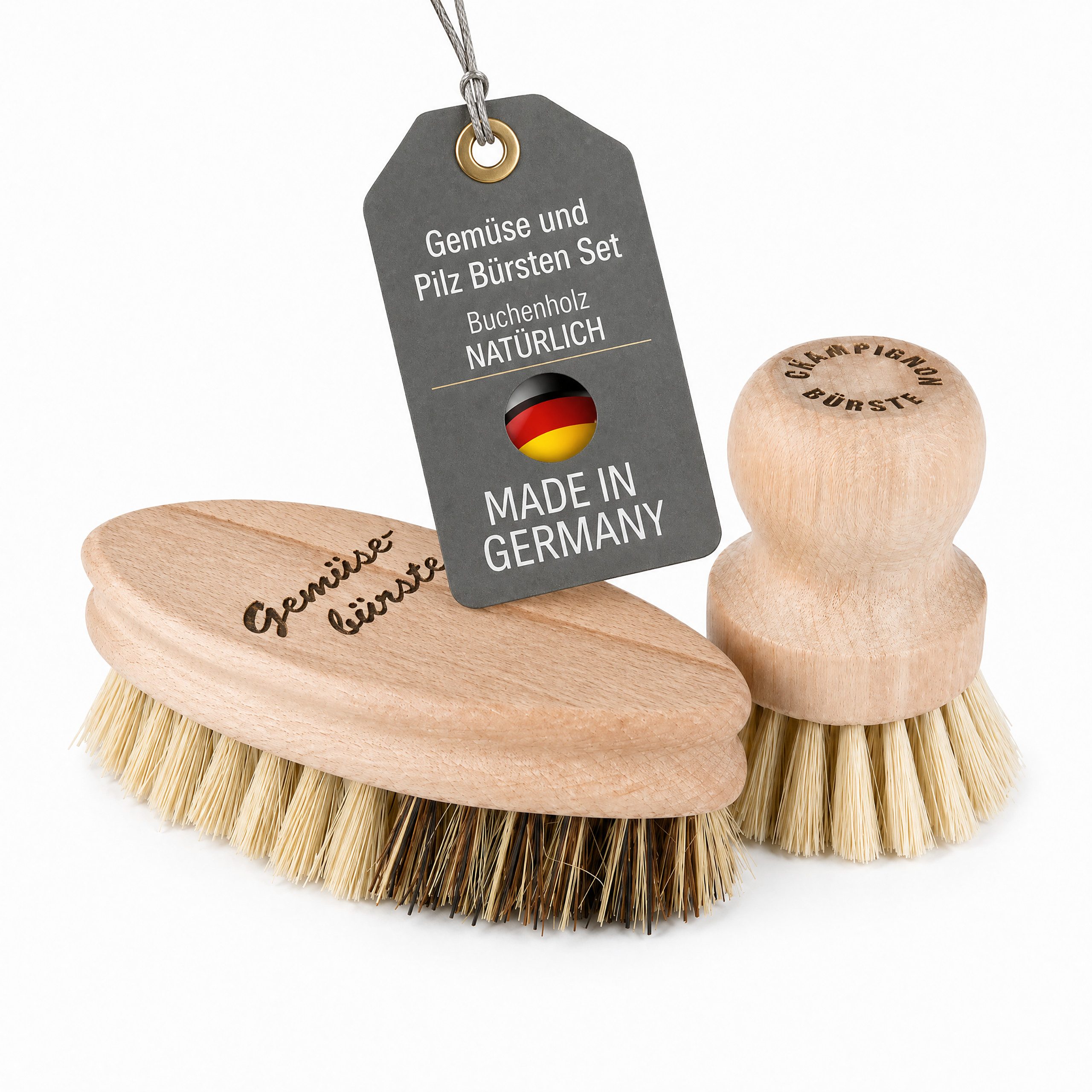 Lantelme Reinigungsbürsten-Set Obst Gemüse Champignonbürsten Gemüsebürste Obstbürste, Gemüse, Pilze, Obst, Karotten, Kartoffel, (2-tlg), Bürste aus Holz und Naturborsten, Deutsche Herstellung