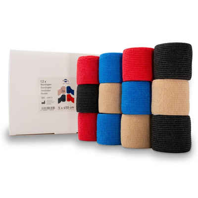 Axion Bandage 12x4.5m selbstklebende Haftbandage 5 cm Breite Set in 4 Farben (12-tlg), z.B. als Fußbandage, Handbandage, Kniebandage, Armbandage