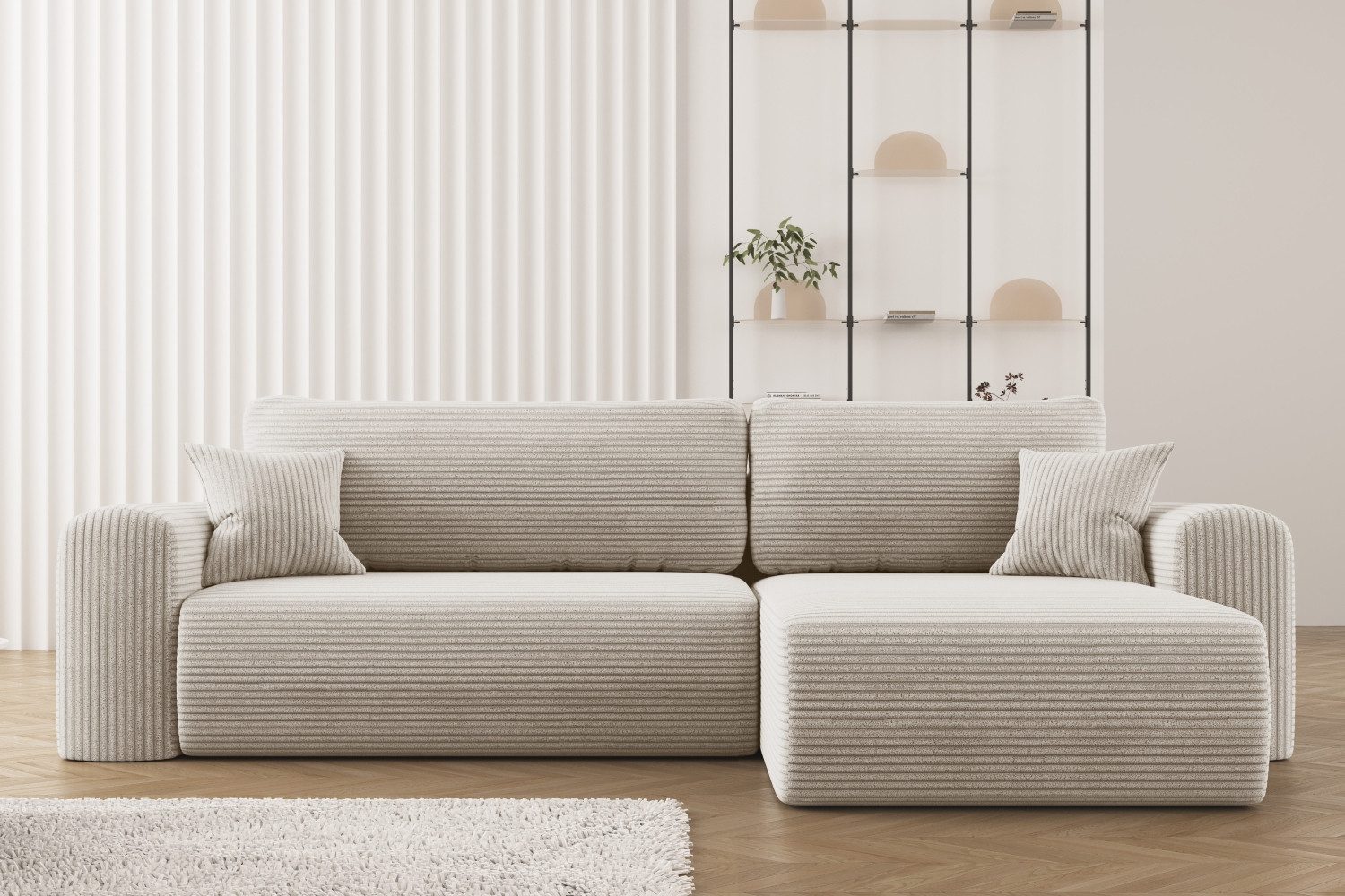 Kaiser Möbel Ecksofa mit Schlaffunktion und Stauraum für Bettzeug, Capri Stoff Poso