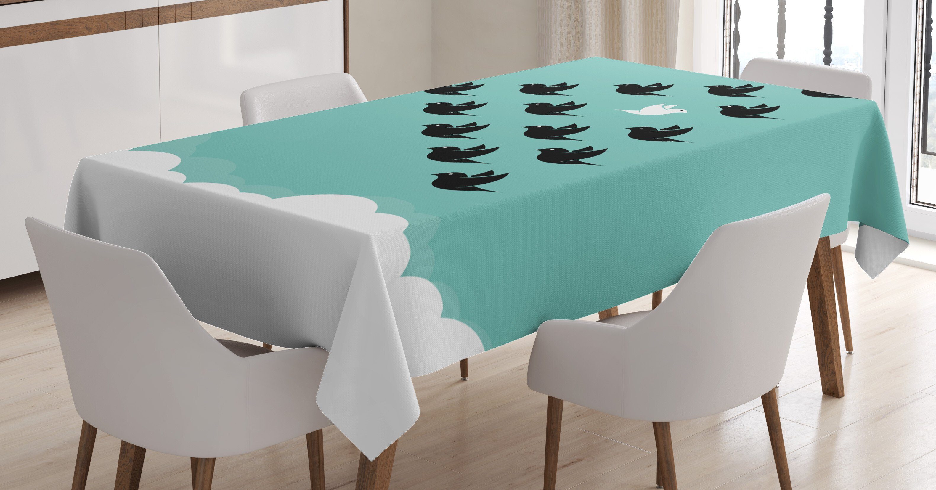 Bereich Tischdecke Außen Für Farben, Waschbar Abakuhaus geeignet über den Farbfest Klare Vögel Vogel-Silhouetten Wolken