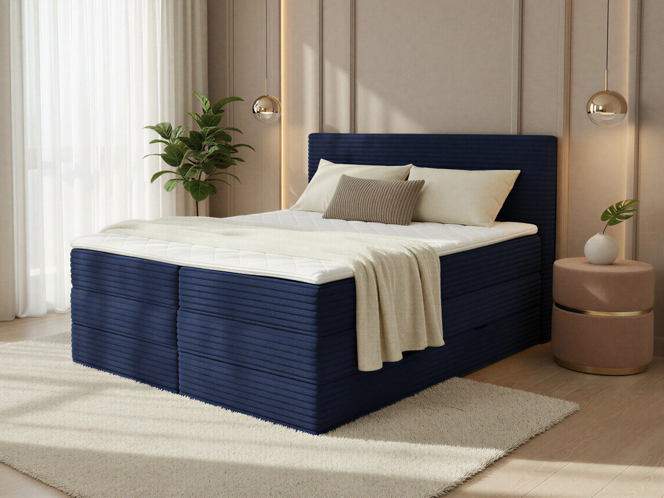 Sofnet Boxspringbett Mollo XL (2x Bettkästen, Bonellfederkern- und Taschenfederkernmatratze, Topper), Polsterbett, Doppelbett, Cord Bezug, mit Kopfteil, 140/160/180x200 cm