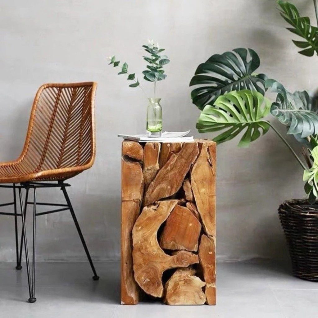Möbel Bressmer Beistelltisch Teak Holz Säule XILON quadratisch