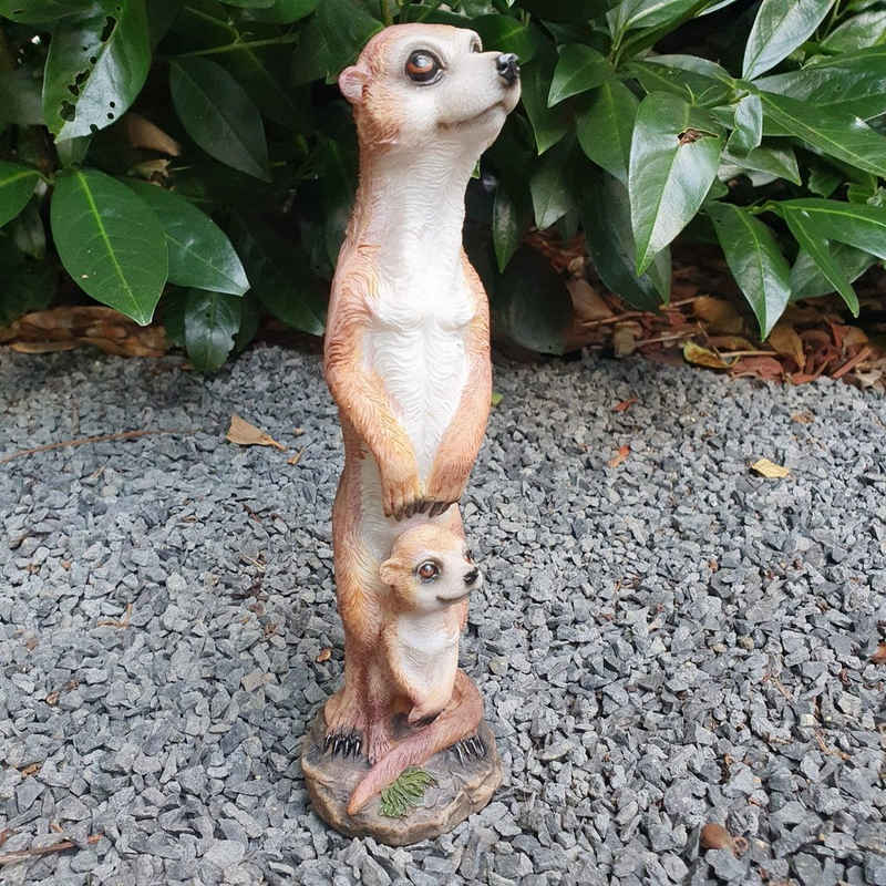 Aspinaworld Gartenfigur Gartenfigur Erdmännchen Figur mit Kind 29 cm