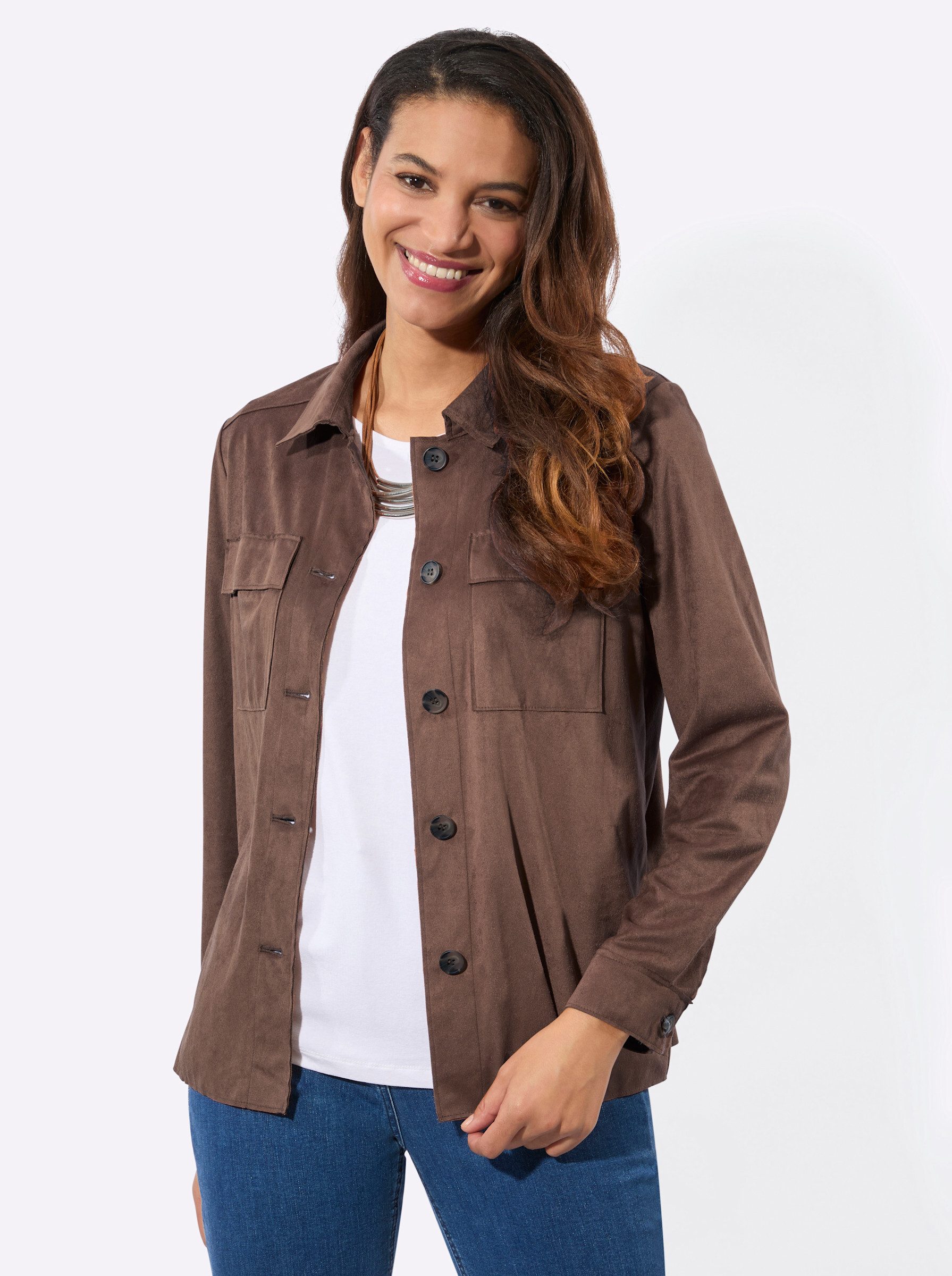 Witt Blusenblazer Lederimitat-Blazer Langarm