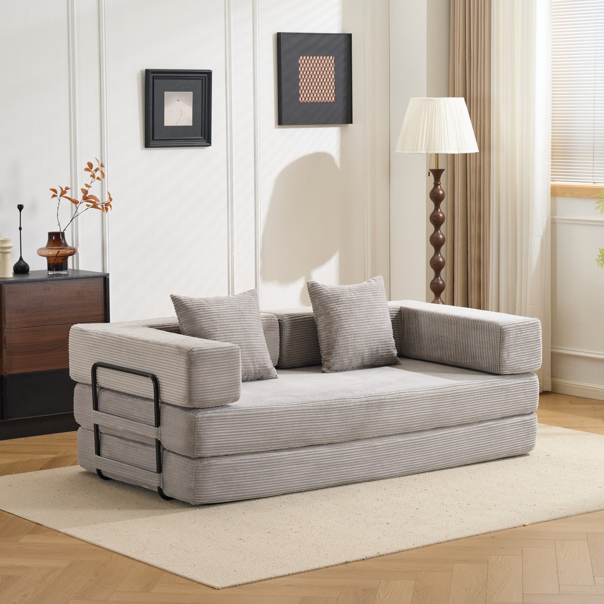 Sofa Modulares Sofa mit Schlaffunktion aus Cord, faltbar & flexibel