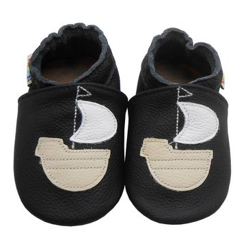 Yalion Weiche Leder Lauflernschuhe Hausschuhe Lederpuschen Schiff Schwarz Krabbelschuh elastisch