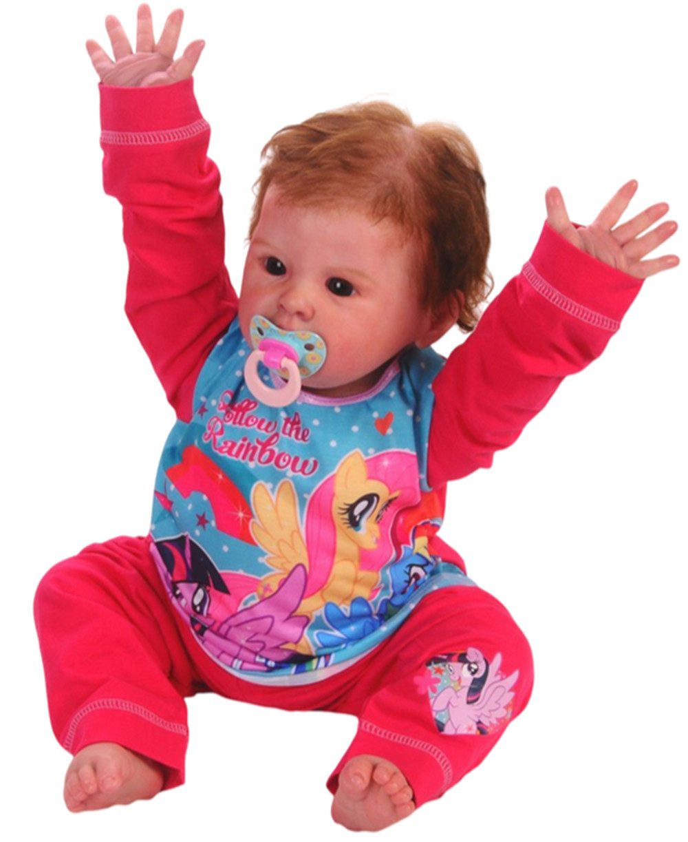 Pyjama Kinder Schlafanzug Hose Langarmshirt mit Pony- Pferde-Motiv in Pink bunt, weich, 74 80 86 92 98 104 110 116 122