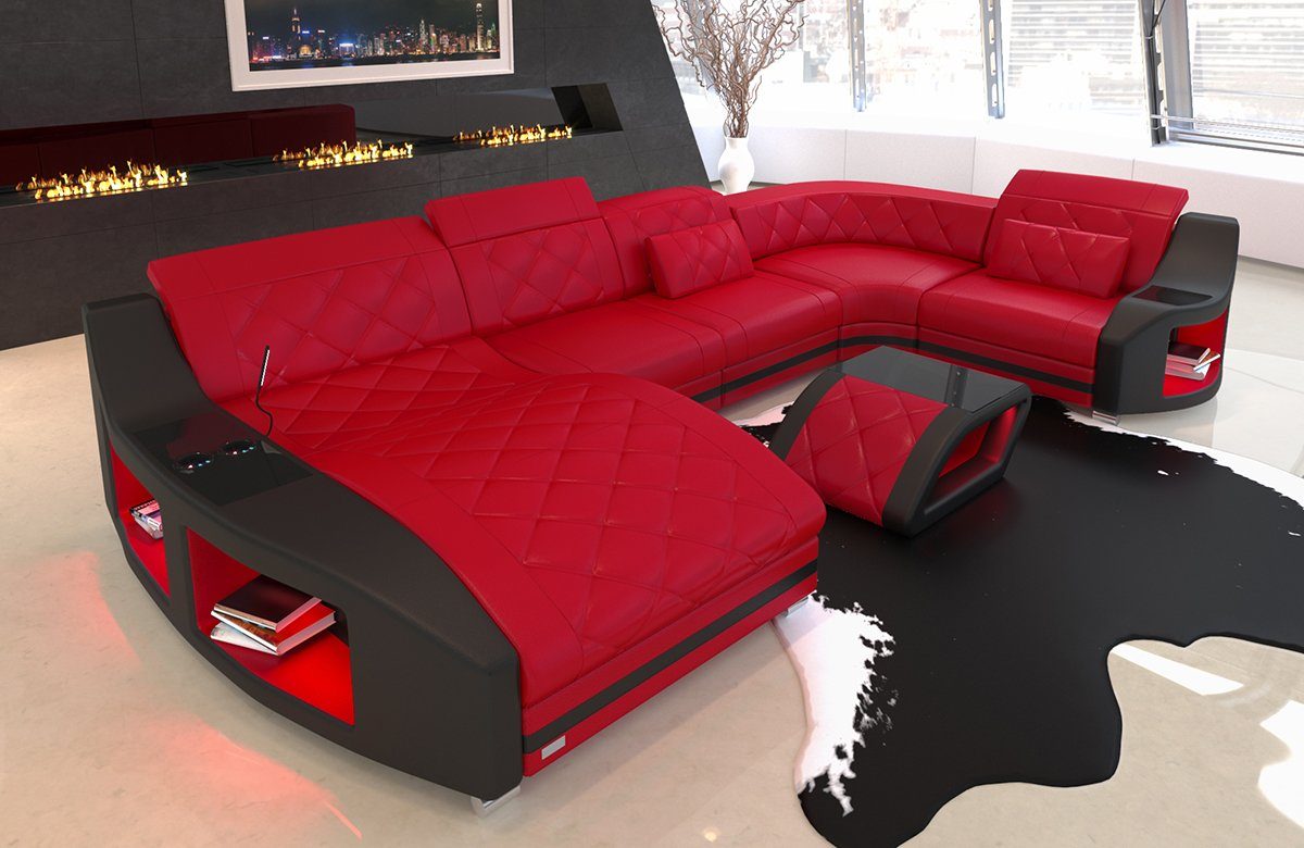 Sofa Dreams Wohnlandschaft Swing - U Form Ledersofa, Couch, mit LED,  wahlweise mit Bettfunktion als Schlafsofa, Designersofa