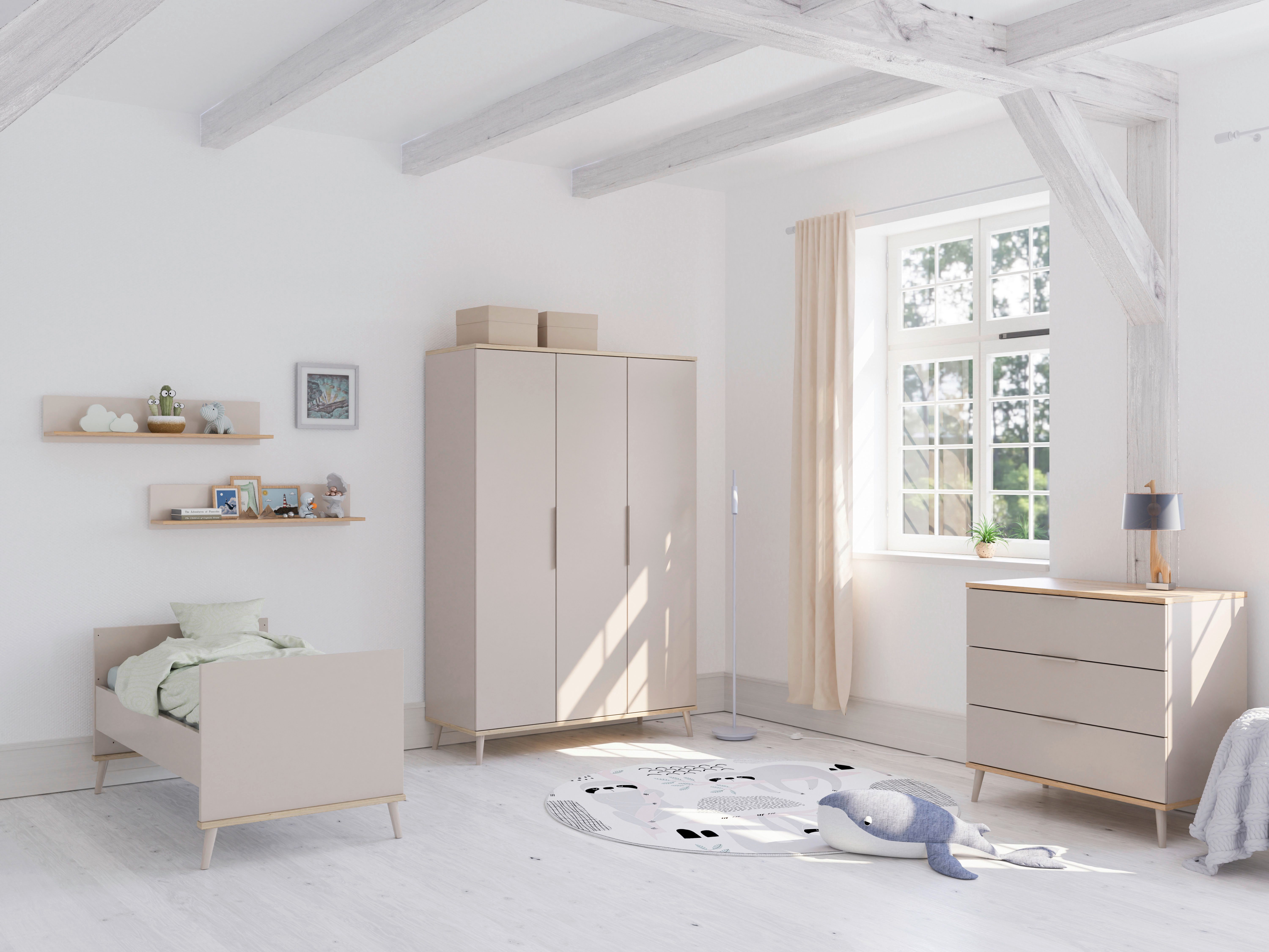 YUNY by PAIDI Kleiderschrank HAZEL in Beige, inkl. Kleiderstangen und Einlegeböden (B/H/T ca. 95-130/198/52cm, mit 2 oder 3 Türen) stabiler Drehtürenschrank aus Holz, mit Soft-Close-Funktion